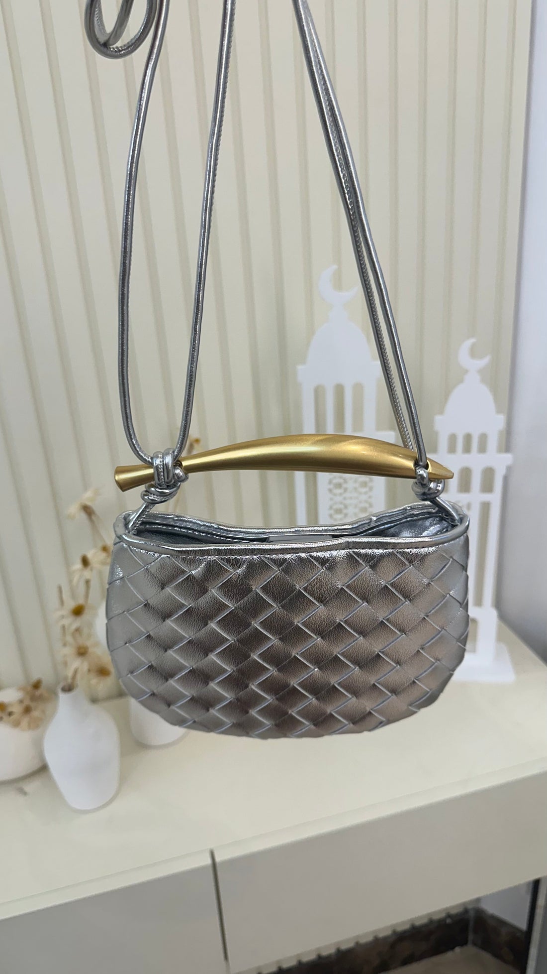 Bottega Sardine Mini Bag Silver Angle View - Luxury Mini Bag | Clear UAE
