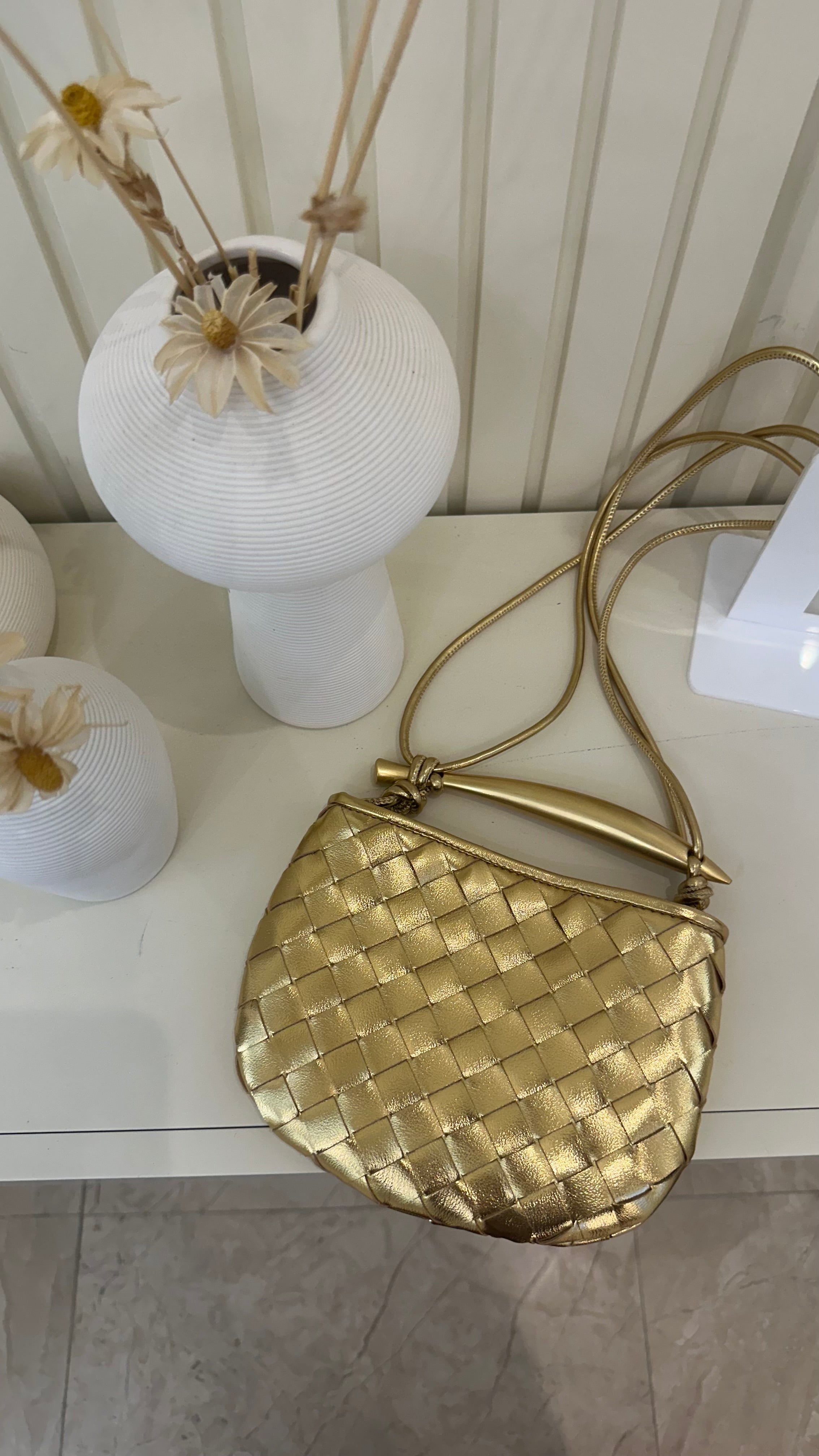 Bottega Sardine Mini Bag in Gold – Luxury Mini Bag UAE | Clear UAE
