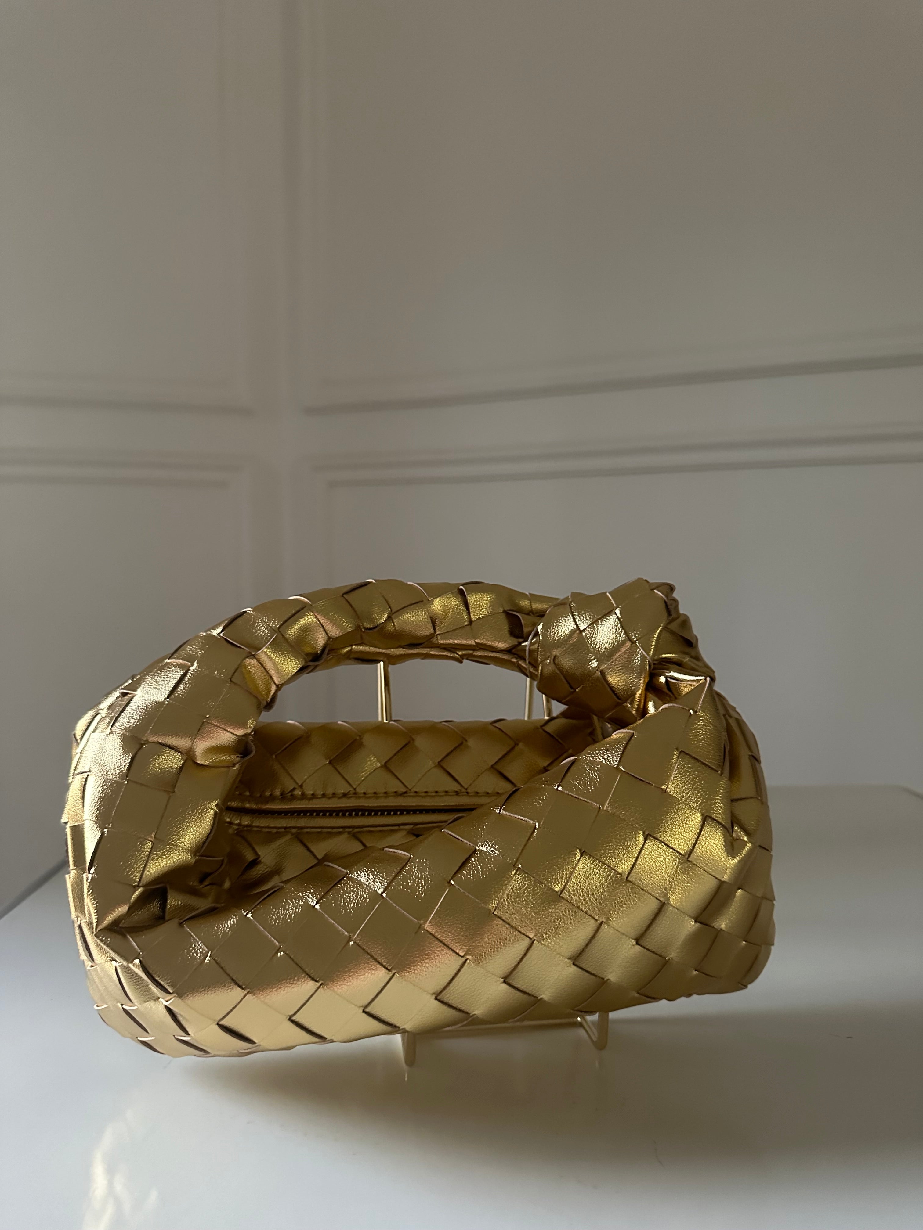 Teen Intrecciato Bag Gold Back View - Woven Bag | Clear UAE
