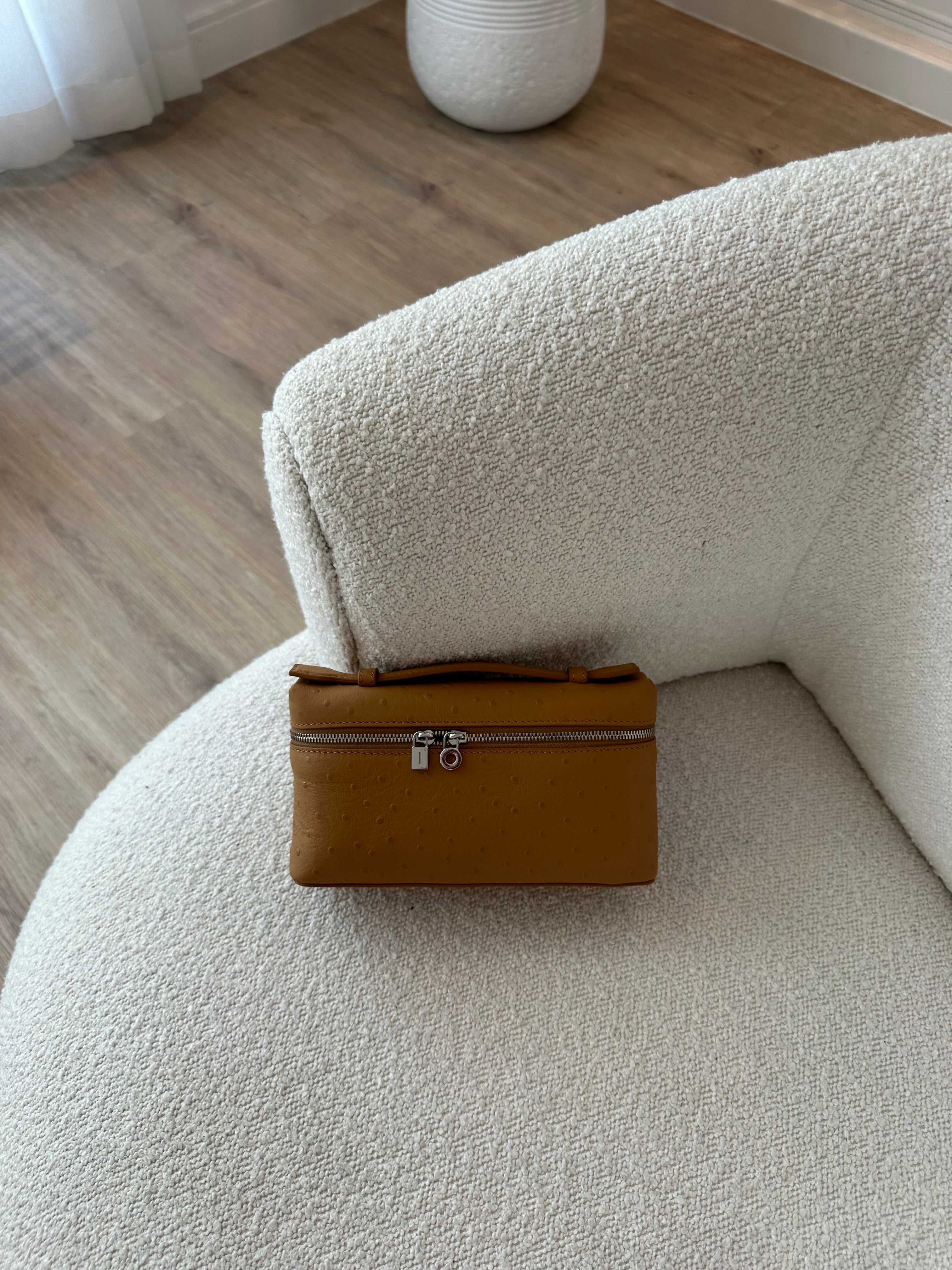 LP Ostrich Bag Brown Angle View - Exotic Leather Bag | Clear UAE
