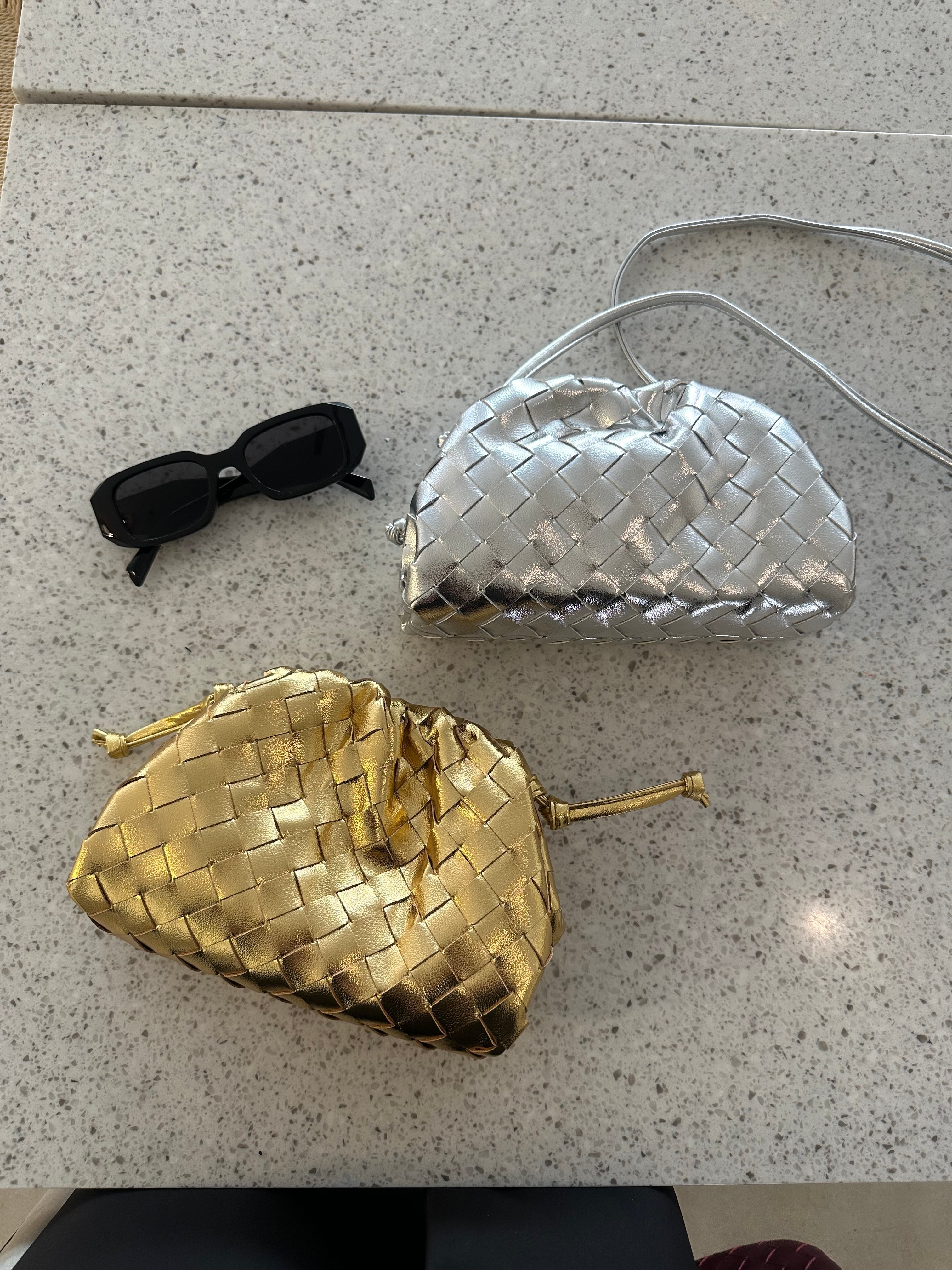 Bottega Intrecciato silver woven luxury bag – Clear UAE