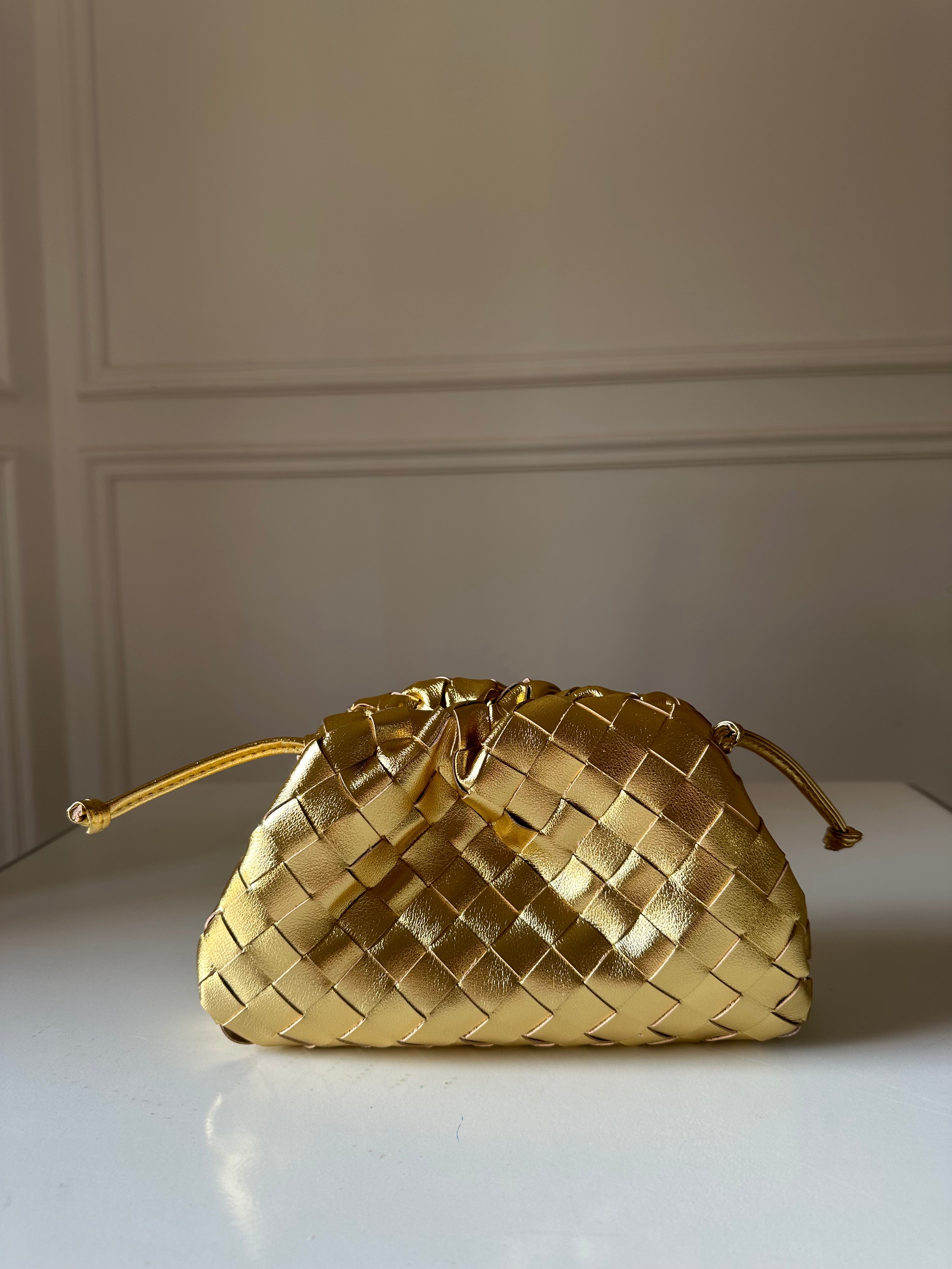 Bottega Intrecciato Bag Gold - Luxury Woven Bag UAE | Clear UAE
