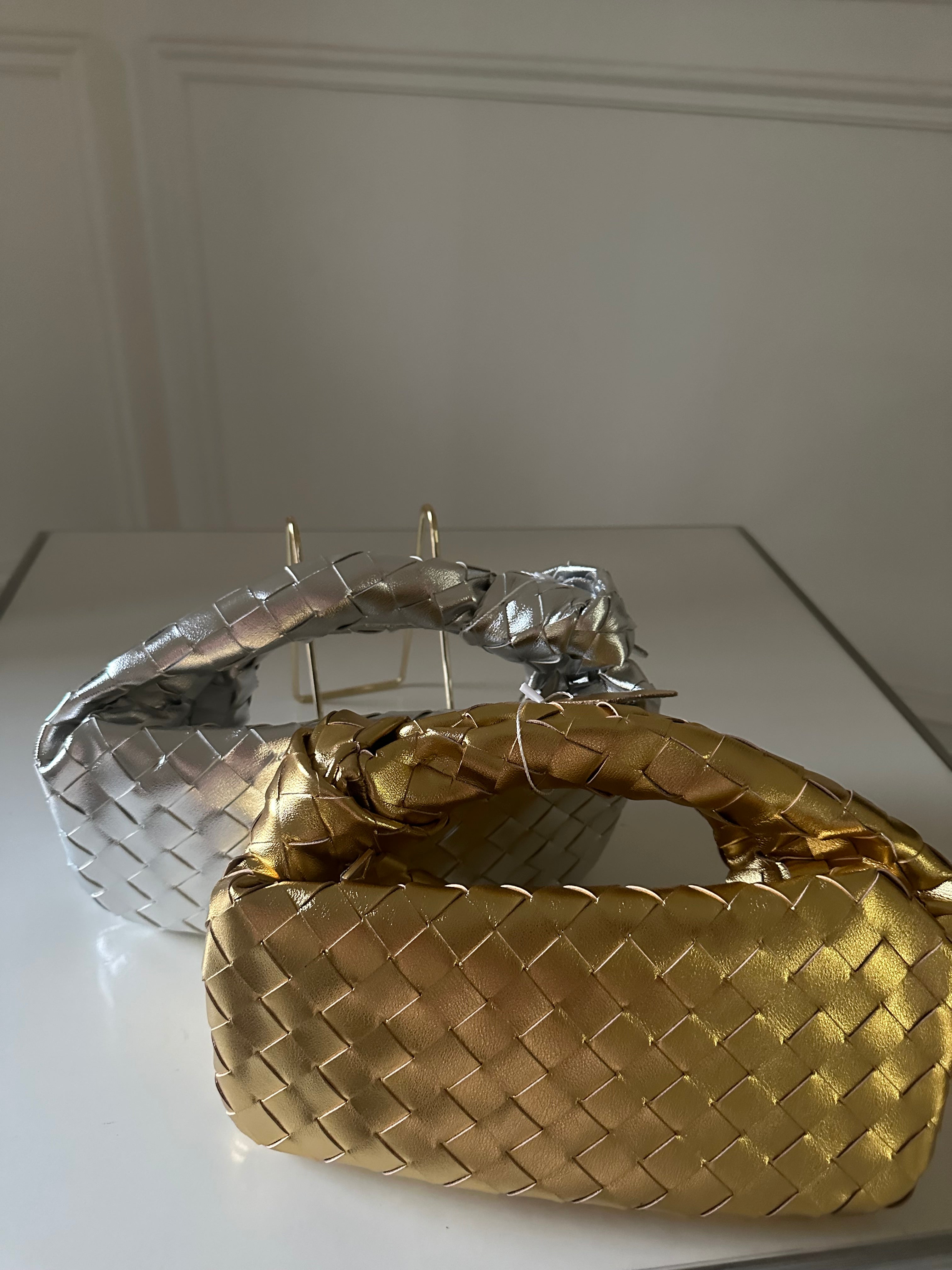 Teen Intrecciato Bag Gold Back View - Woven Bag | Clear UAE
