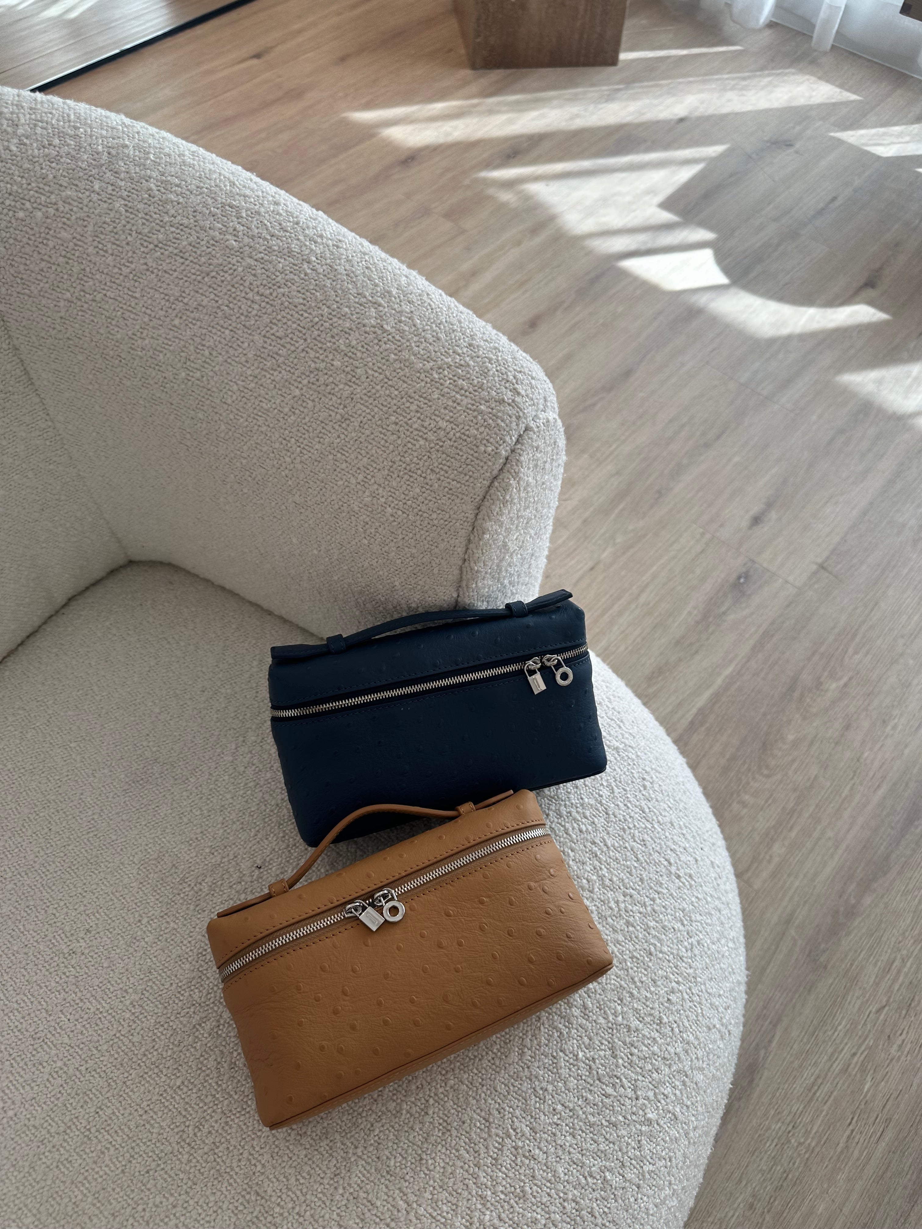LP Ostrich Bag Brown Angle View - Exotic Leather Bag | Clear UAE
