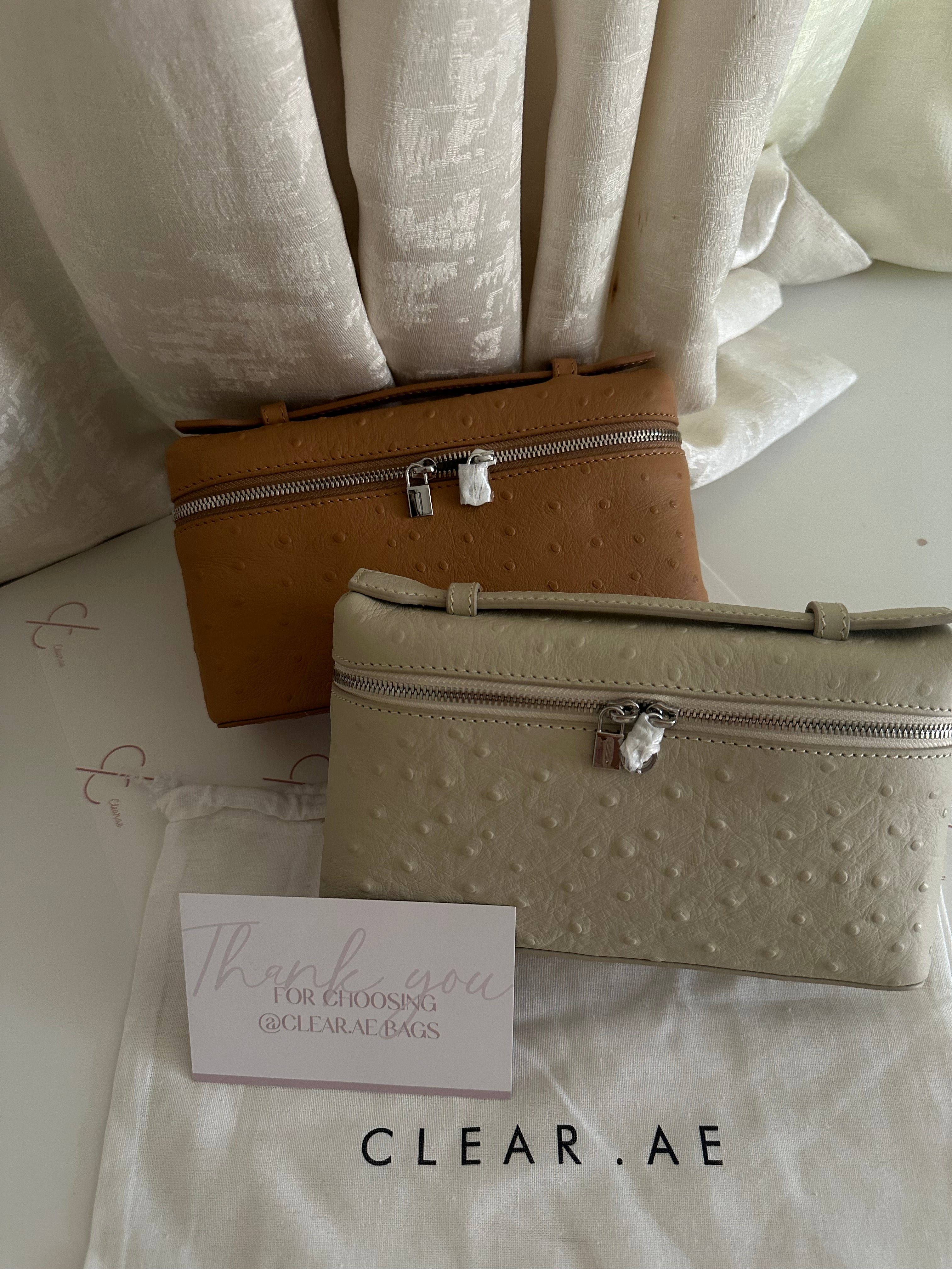 LP Ostrich Bag Brown Angle View - Exotic Leather Bag | Clear UAE
