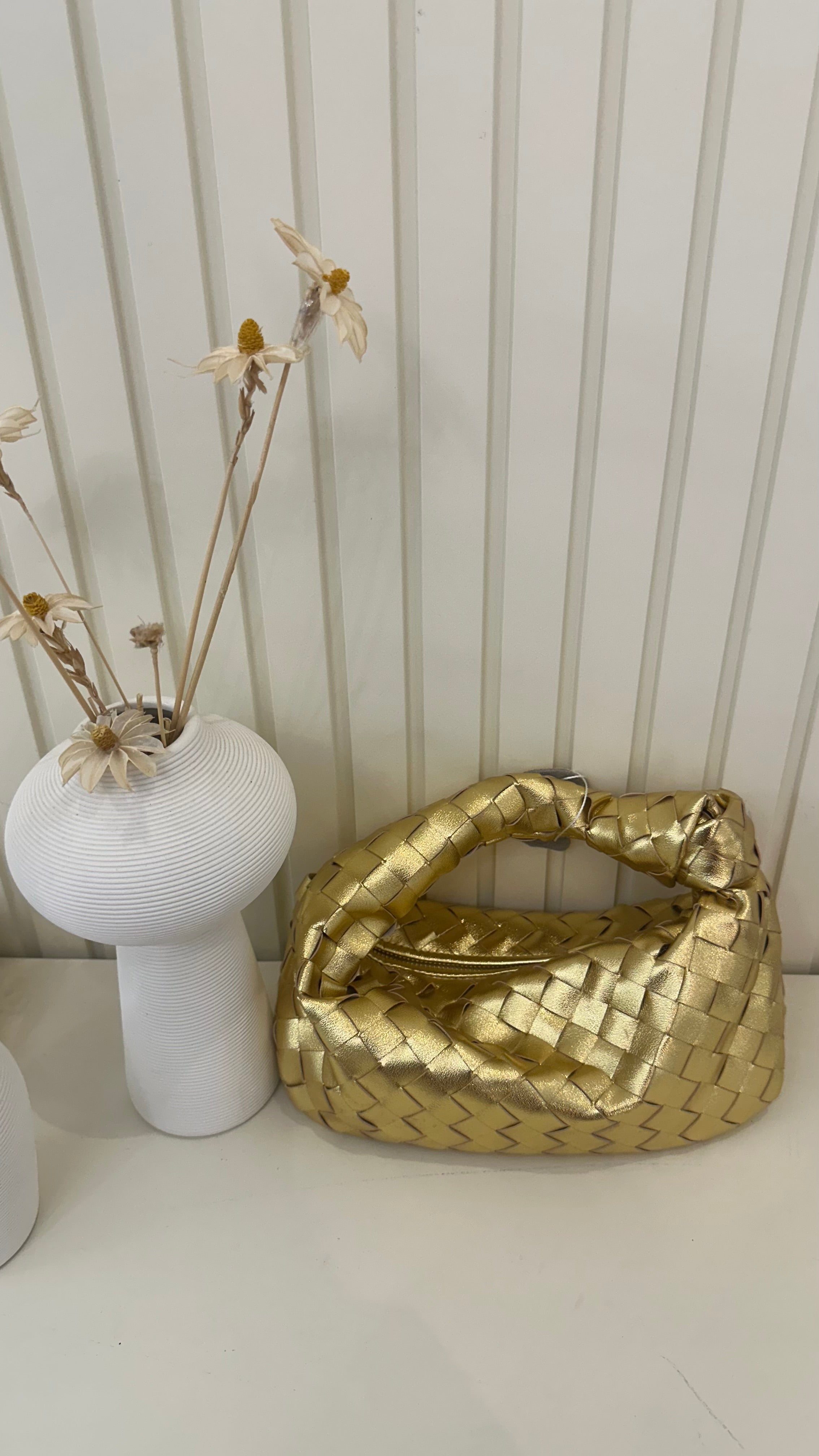 Teen Intrecciato Bag Gold Back View - Woven Bag | Clear UAE
