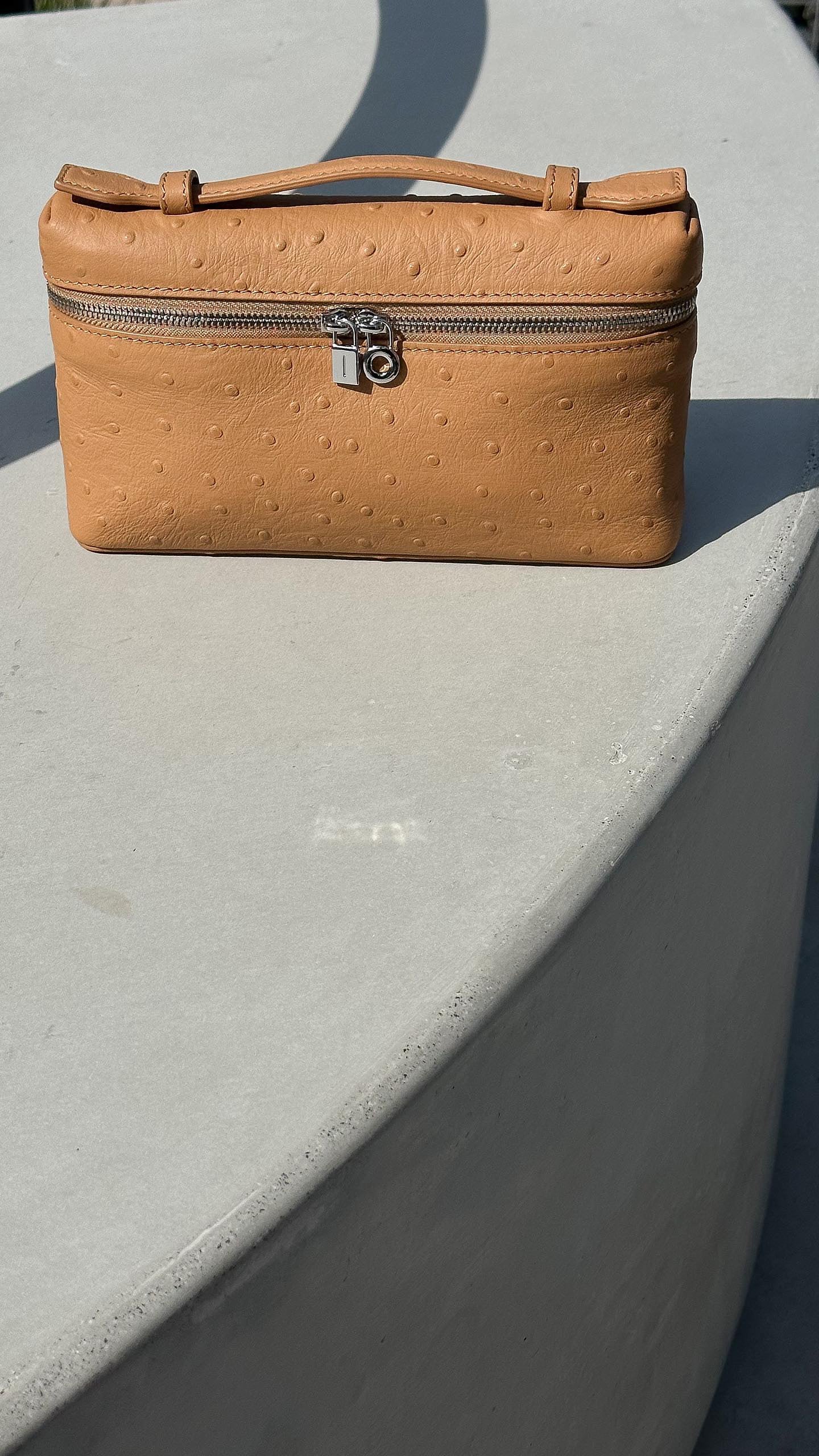 LP Ostrich Bag Brown Angle View - Exotic Leather Bag | Clear UAE
