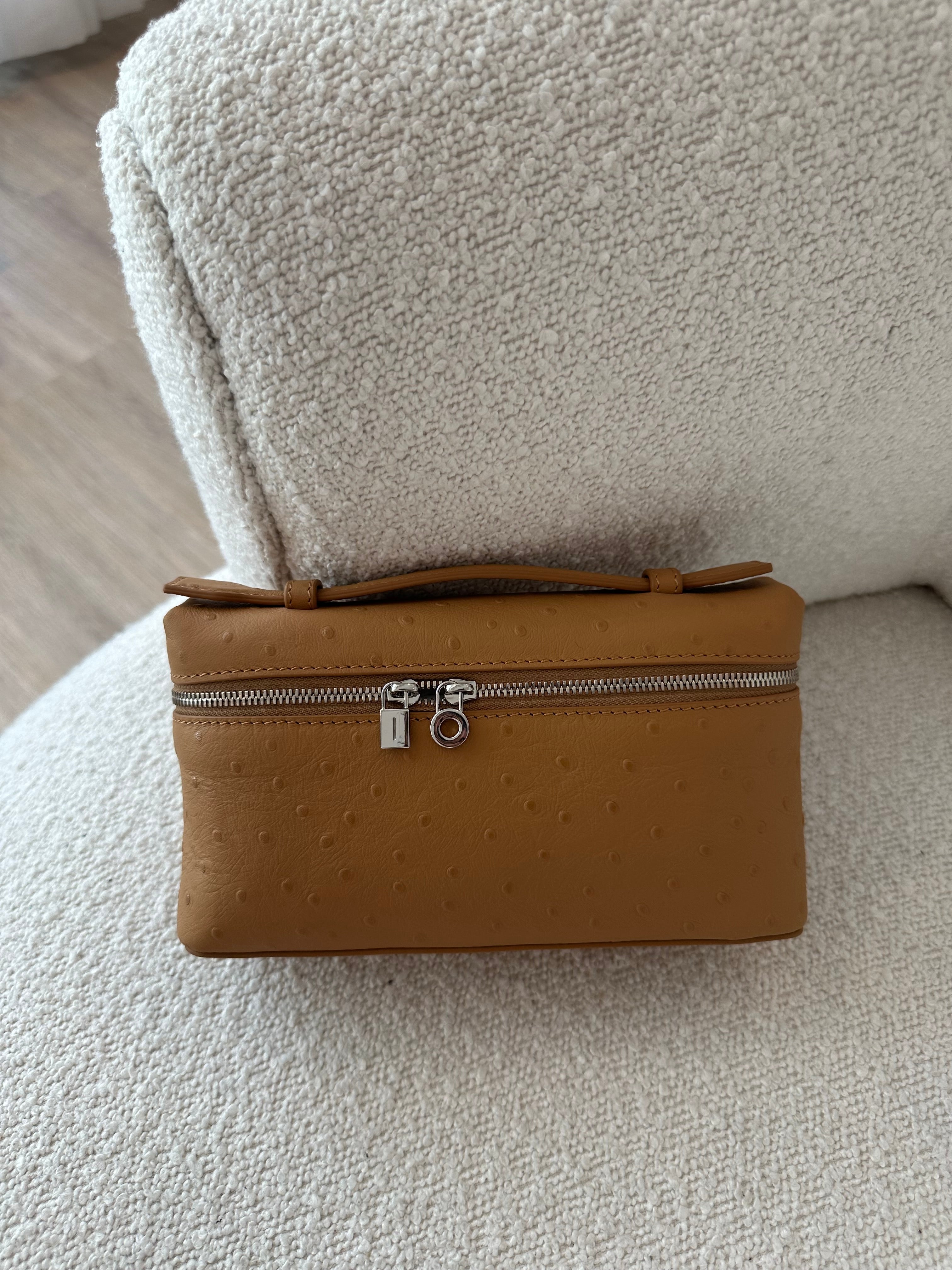 LP Ostrich Bag Brown Angle View - Exotic Leather Bag | Clear UAE
