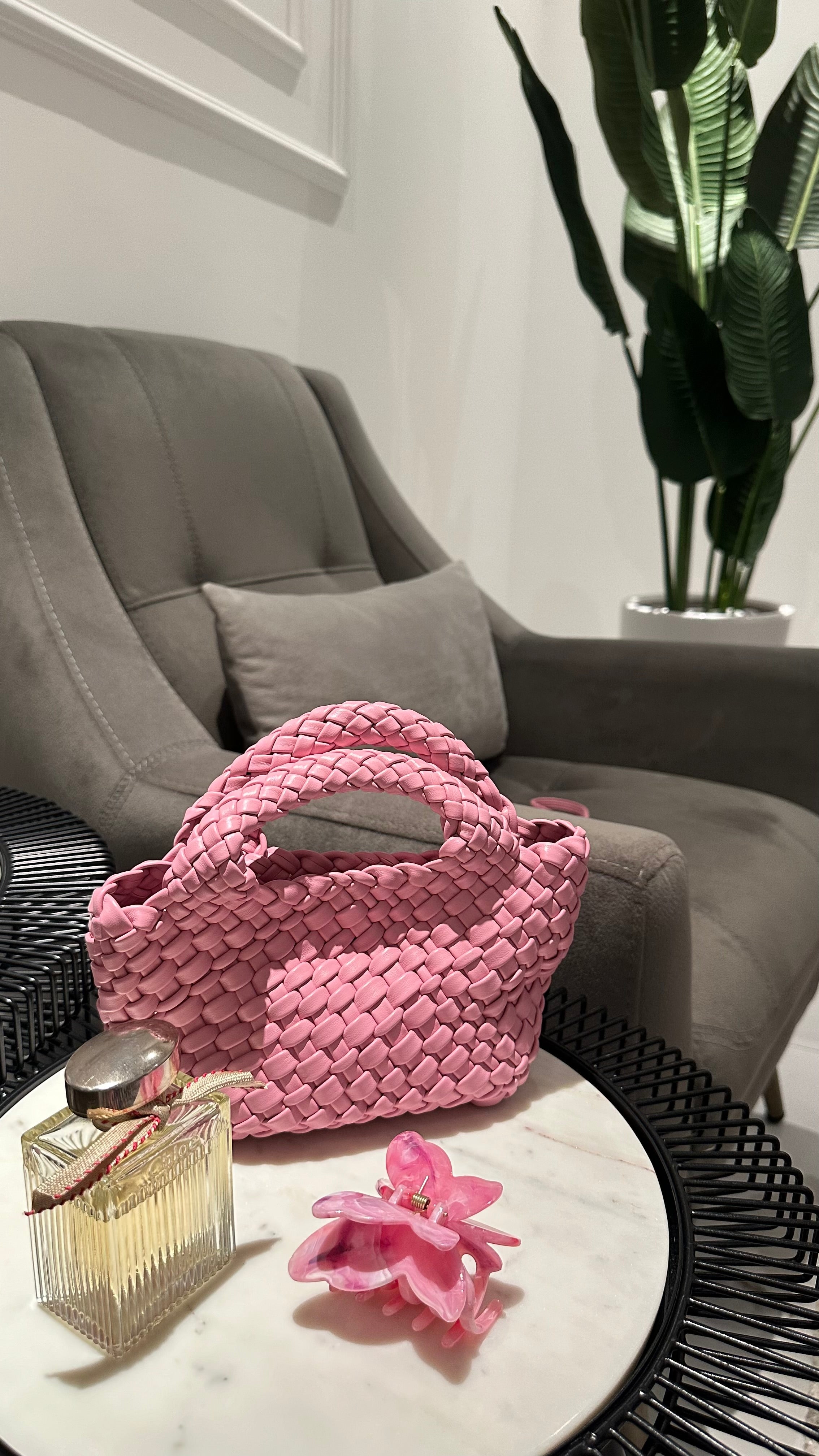 Pink Woven Bag – Luxury Shoulder Bag UAE | Clear UAE
