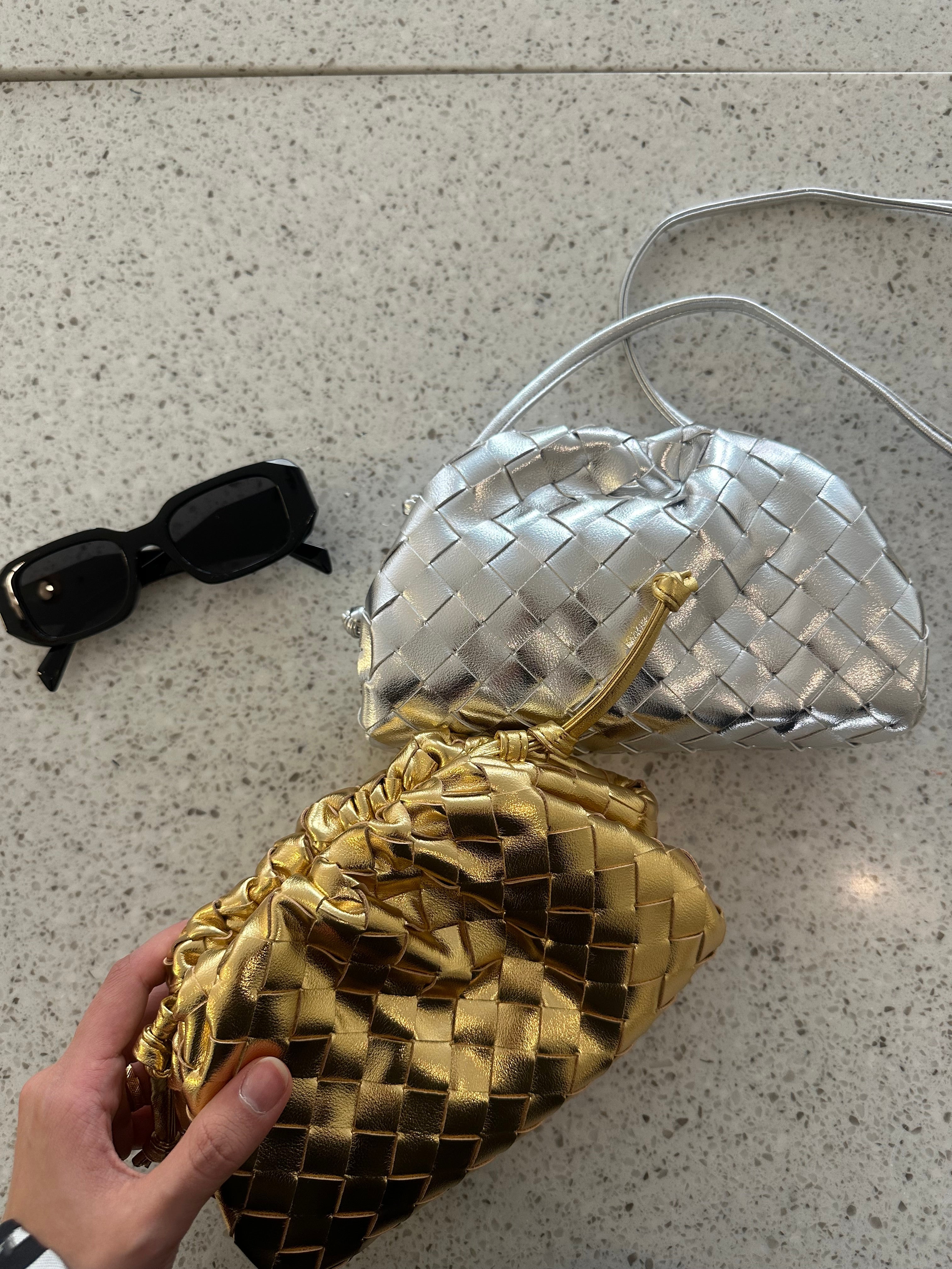 Bottega Intrecciato silver woven luxury bag – Clear UAE