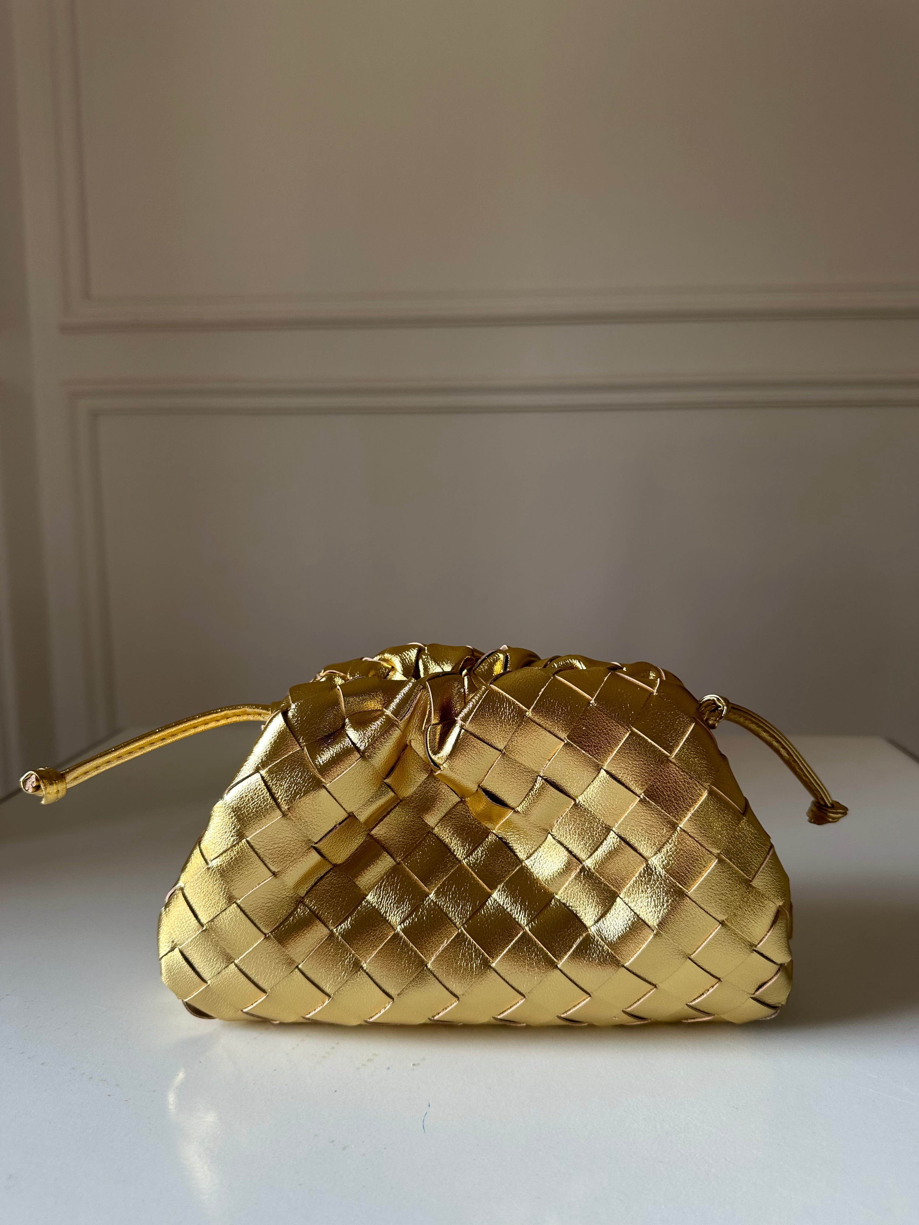 Bottega Intrecciato Bag Gold - Luxury Woven Bag UAE | Clear UAE
