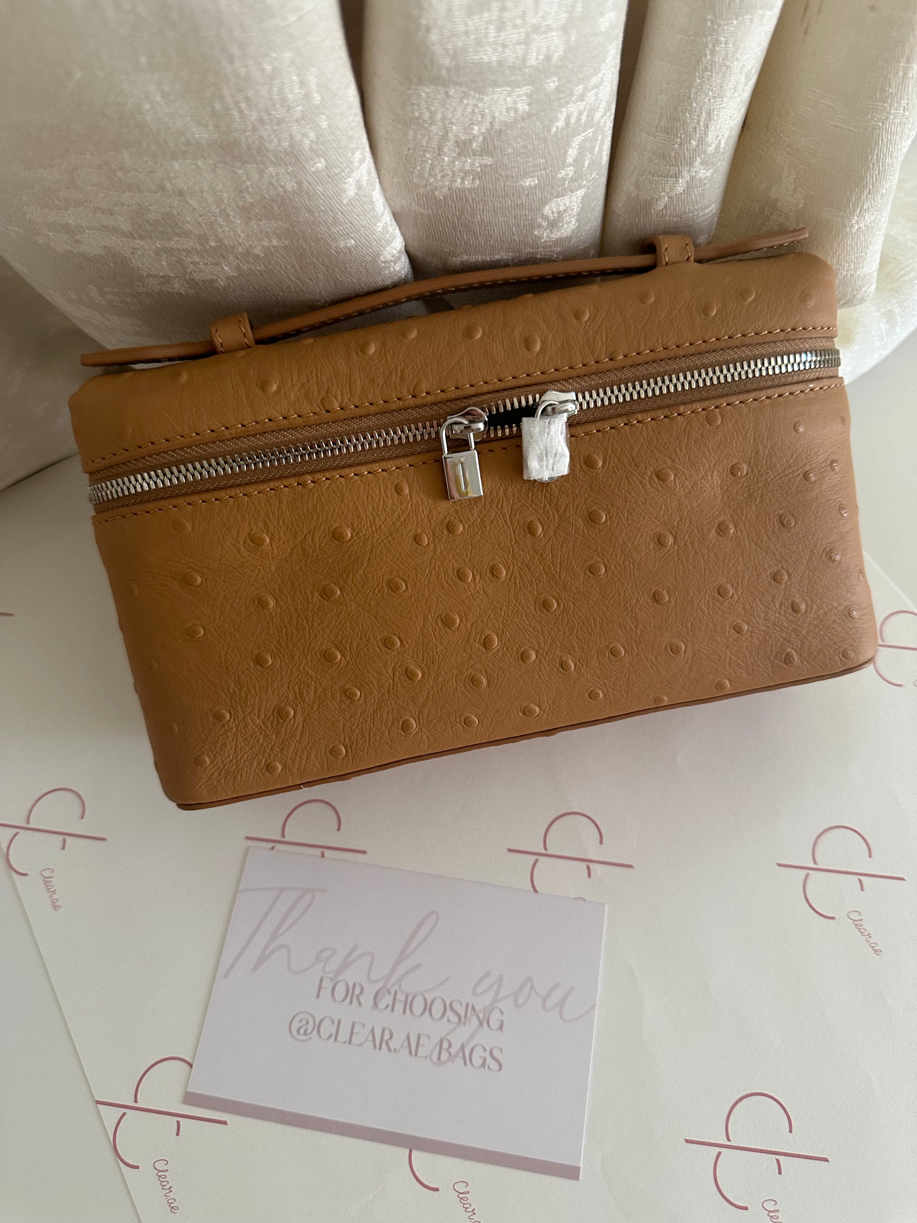 LP Ostrich Bag Brown Angle View - Exotic Leather Bag | Clear UAE
