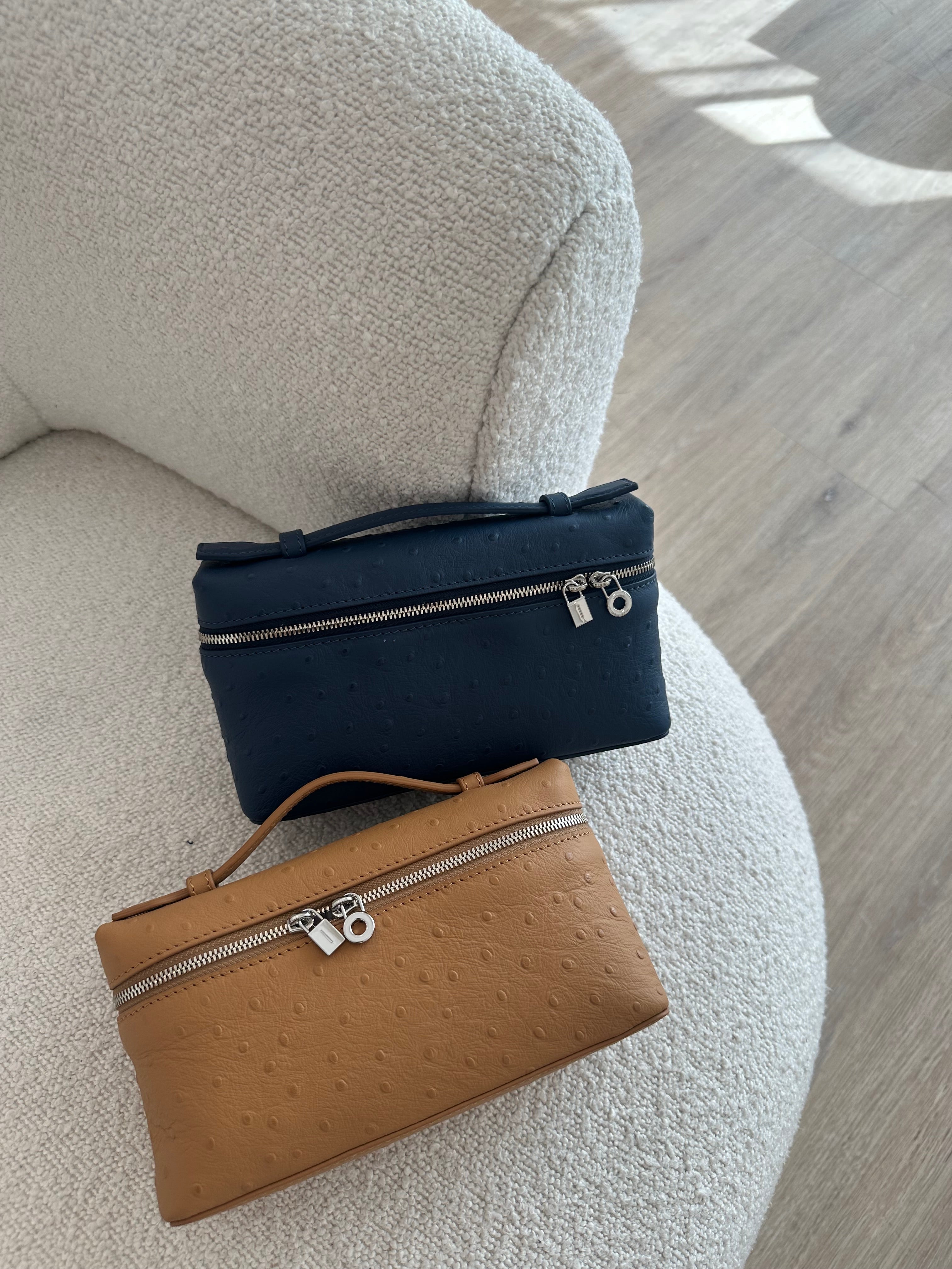 LP Ostrich Bag Brown Angle View - Exotic Leather Bag | Clear UAE
