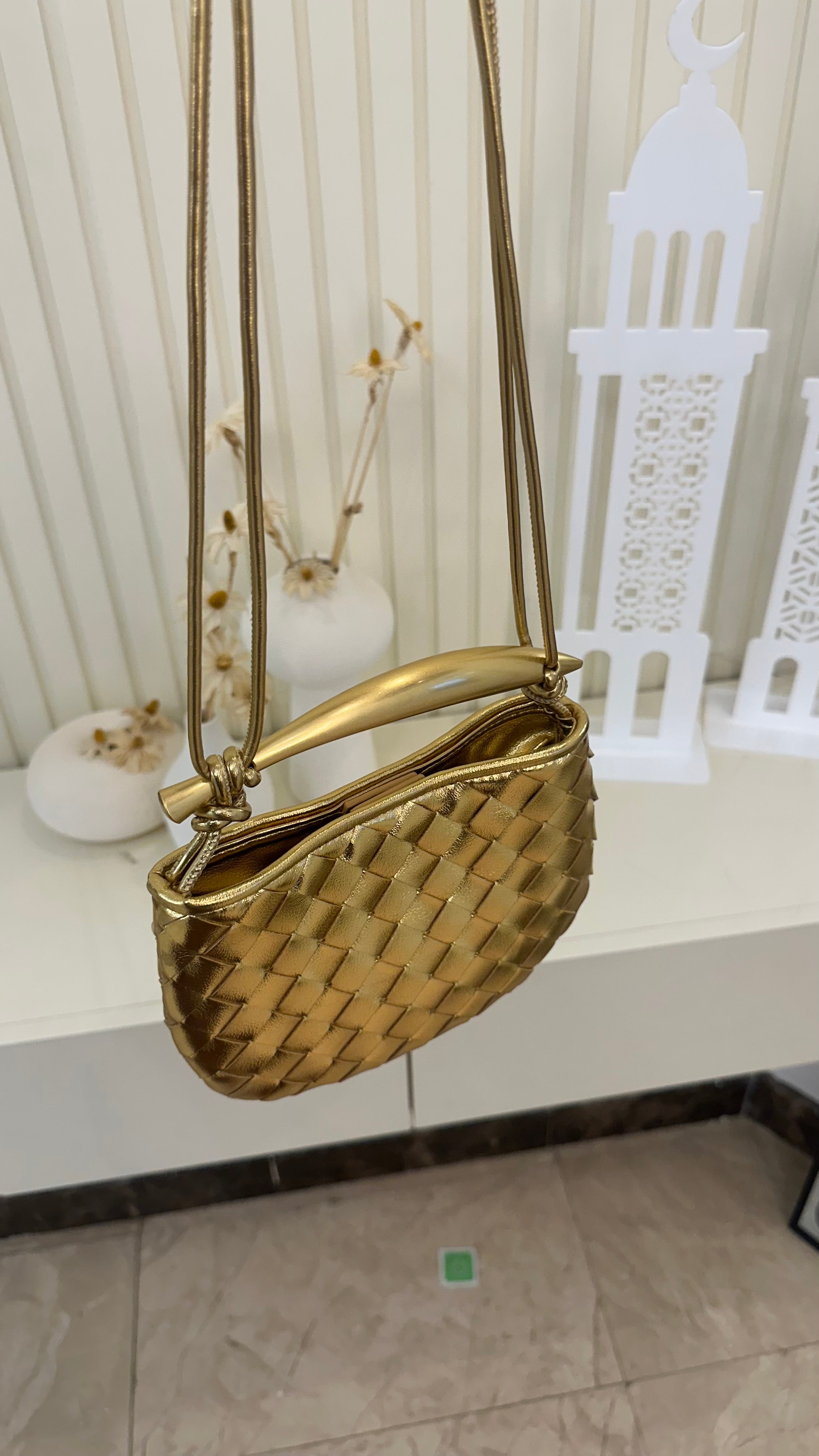 Bottega Sardine Mini Bag in Gold – Luxury Mini Bag UAE | Clear UAE
