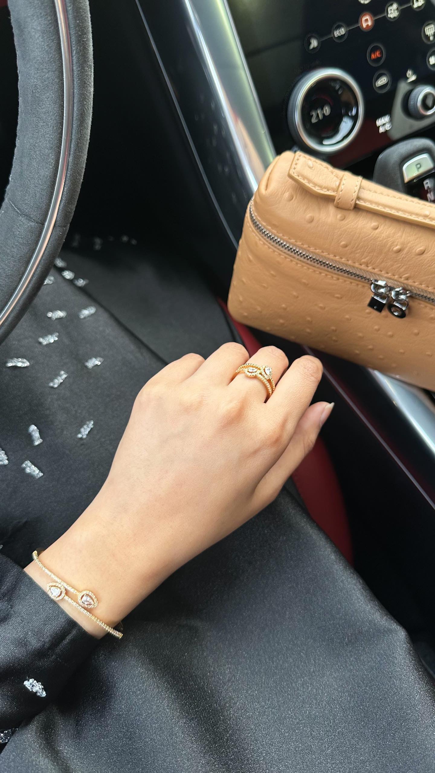 LP Ostrich Bag Brown Angle View - Exotic Leather Bag | Clear UAE
