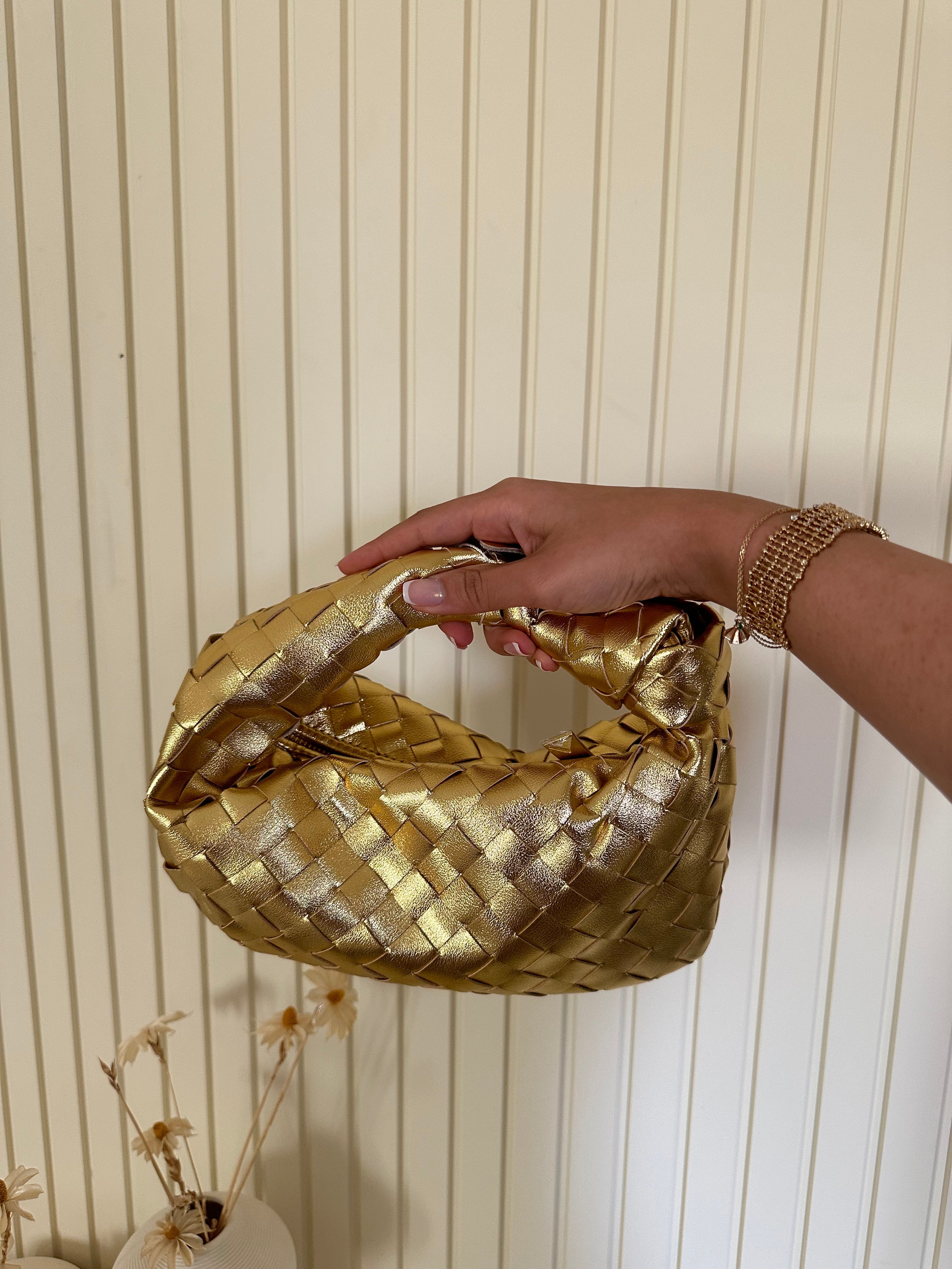 Teen Intrecciato Bag Gold Back View - Woven Bag | Clear UAE
