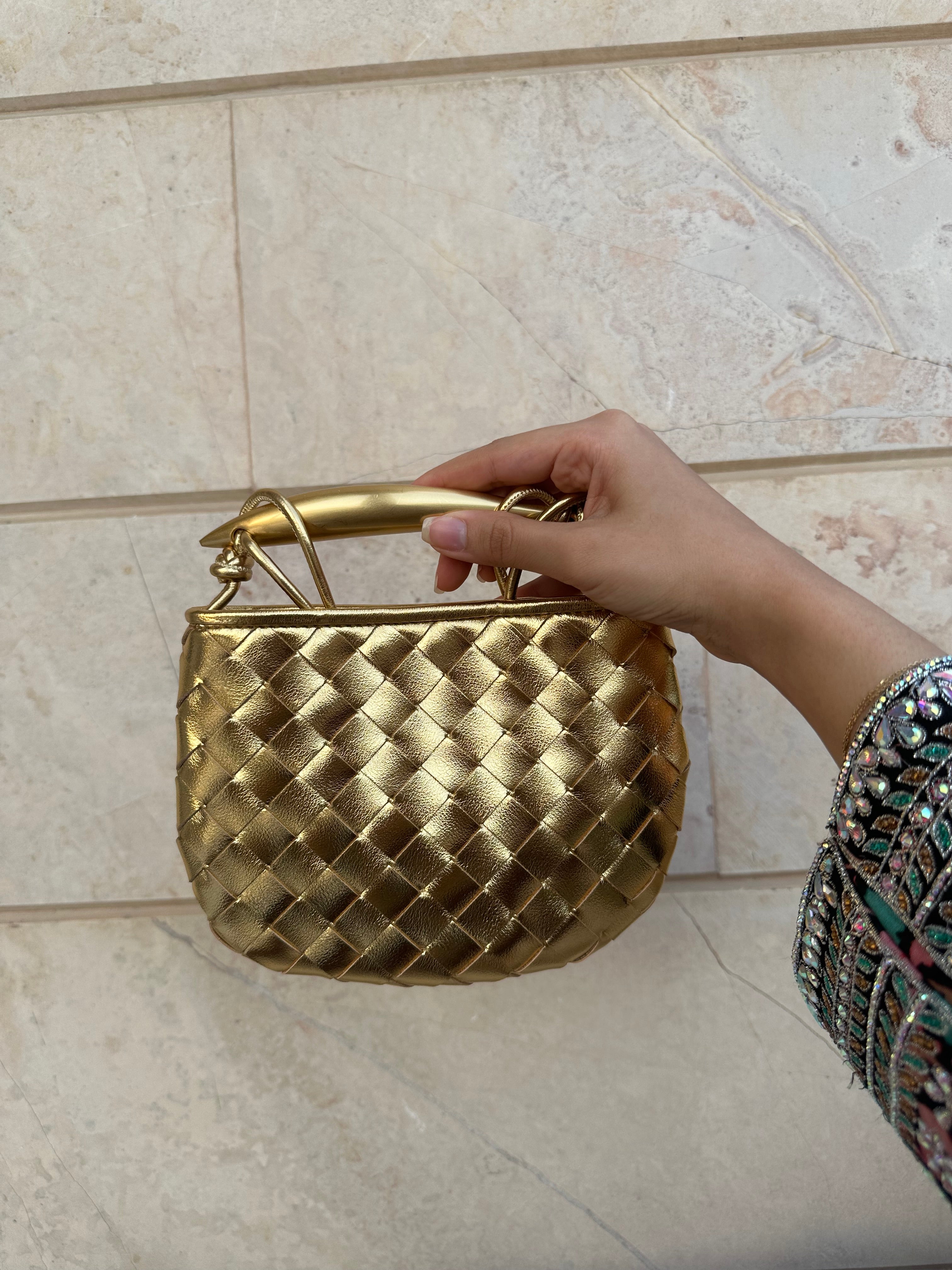 Bottega Sardine Mini Bag in Gold – Luxury Mini Bag UAE | Clear UAE
