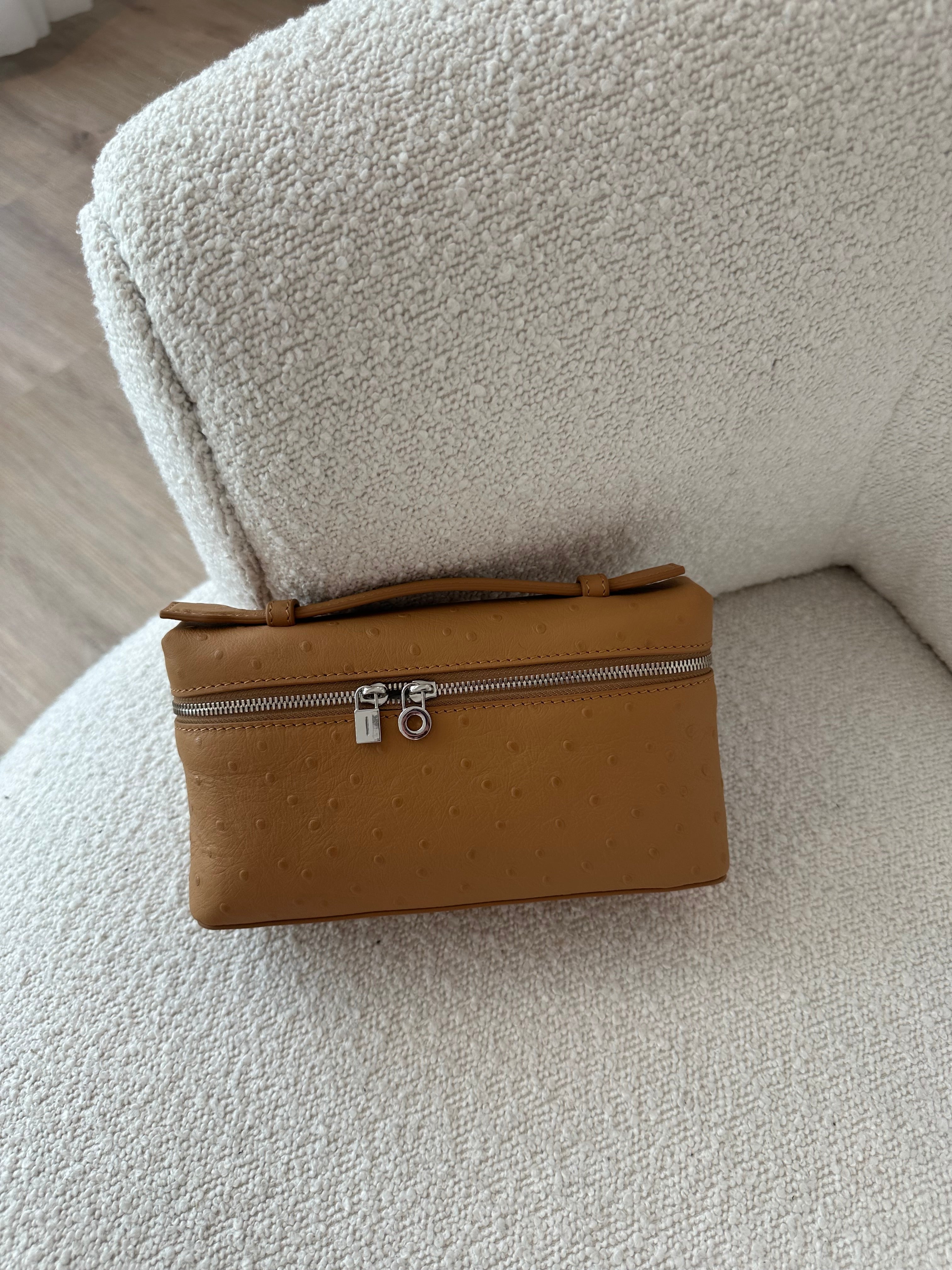 LP Ostrich Bag Brown Angle View - Exotic Leather Bag | Clear UAE
