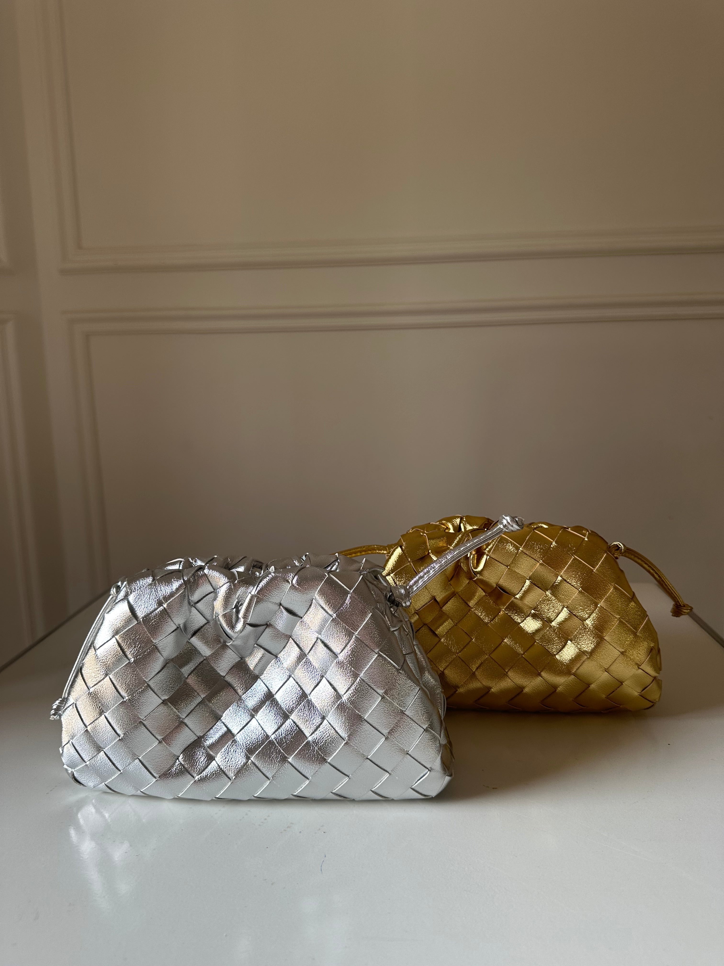 Bottega Intrecciato Bag Gold - Luxury Woven Bag UAE | Clear UAE

