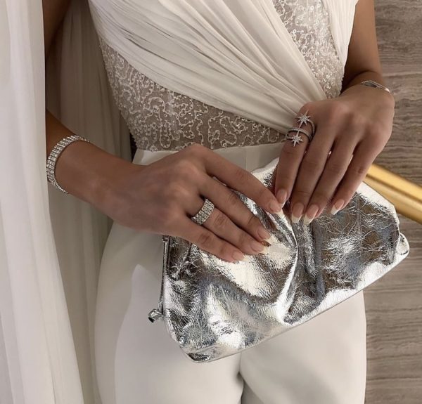 Bottega Pouch Medium Silver - Luxury Pouch UAE | Clear UAE
