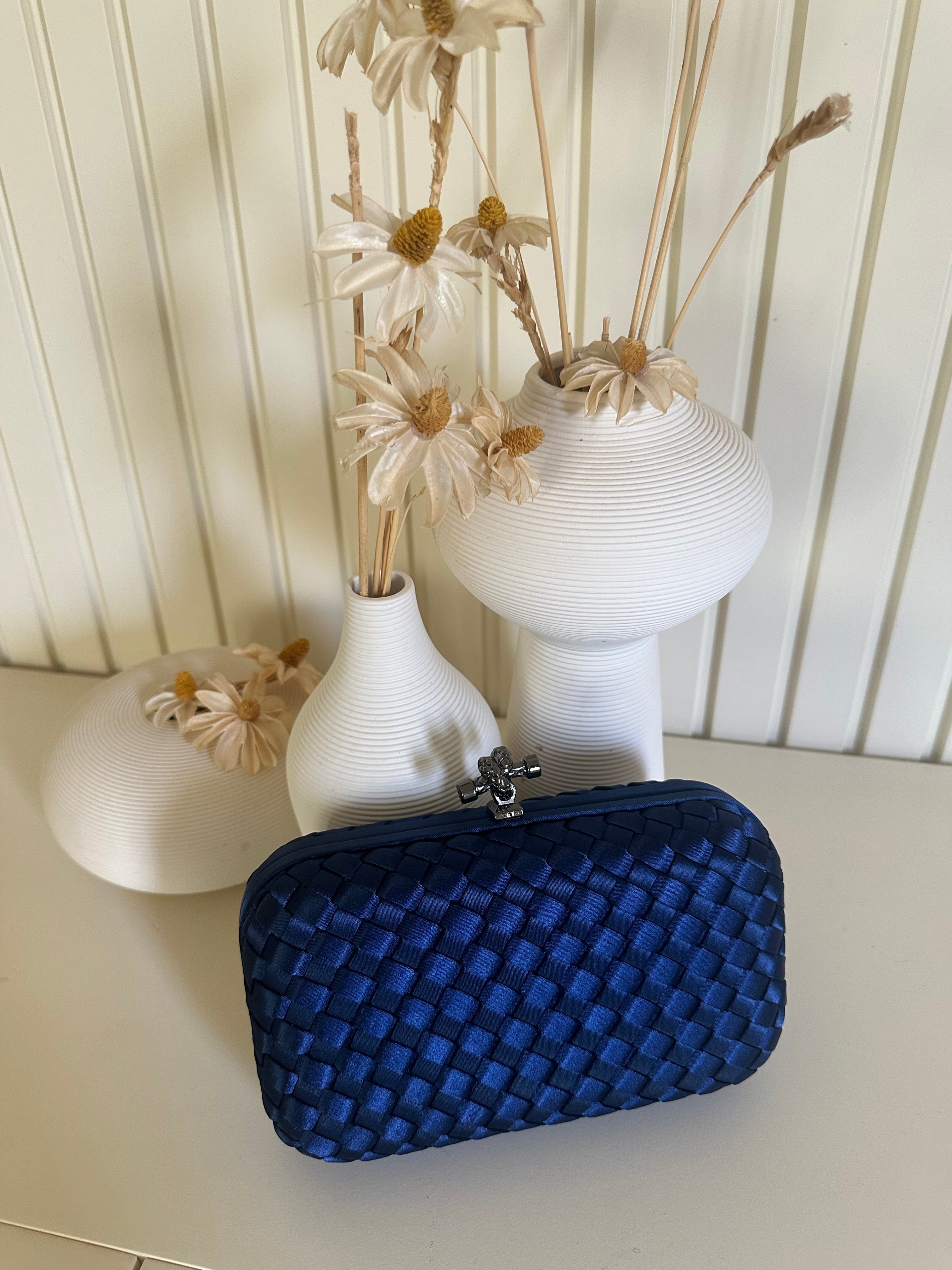 Clear UAE blue mini clutch bag detail view
