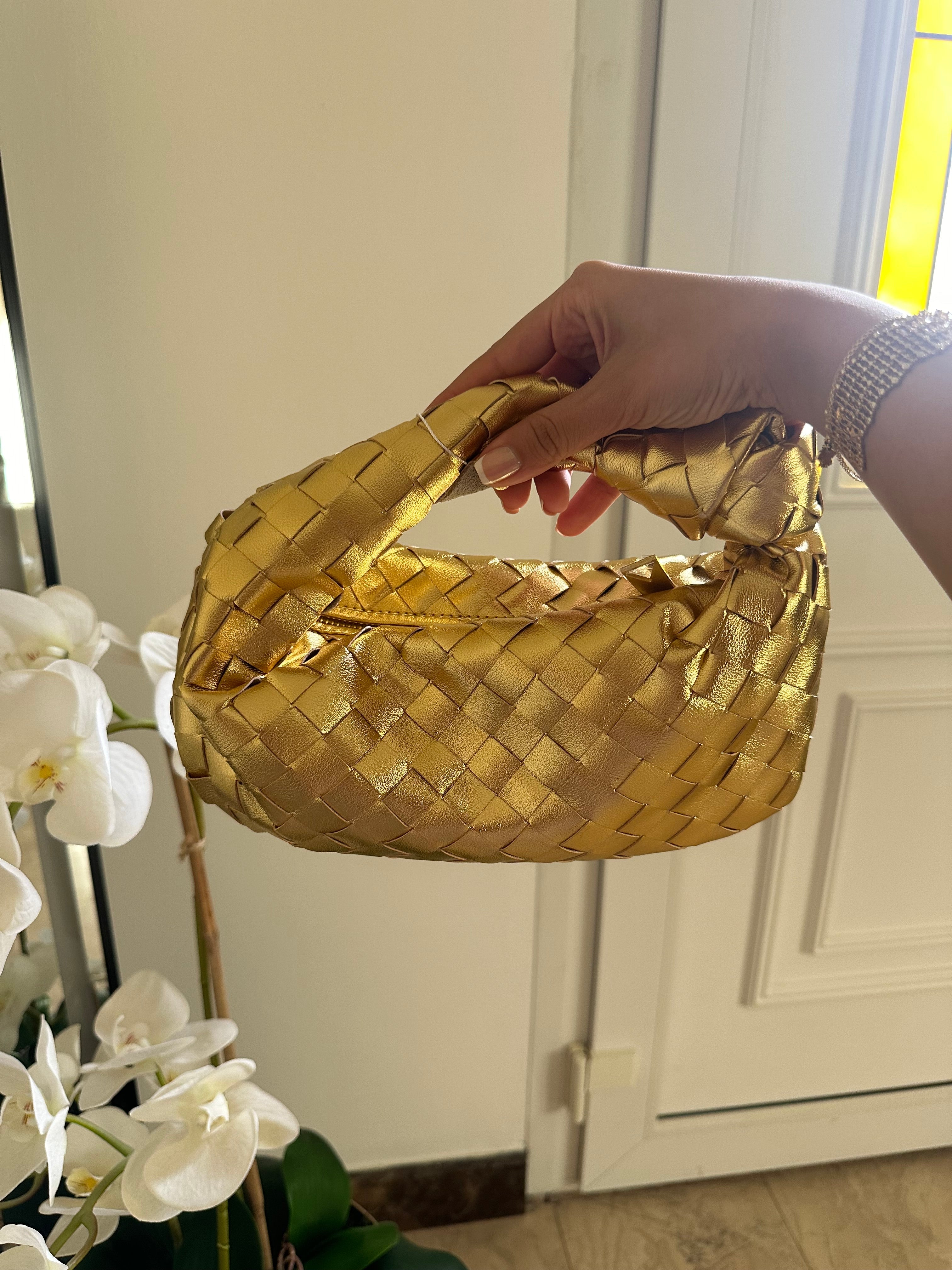 Teen Intrecciato Bag Gold Back View - Woven Bag | Clear UAE
