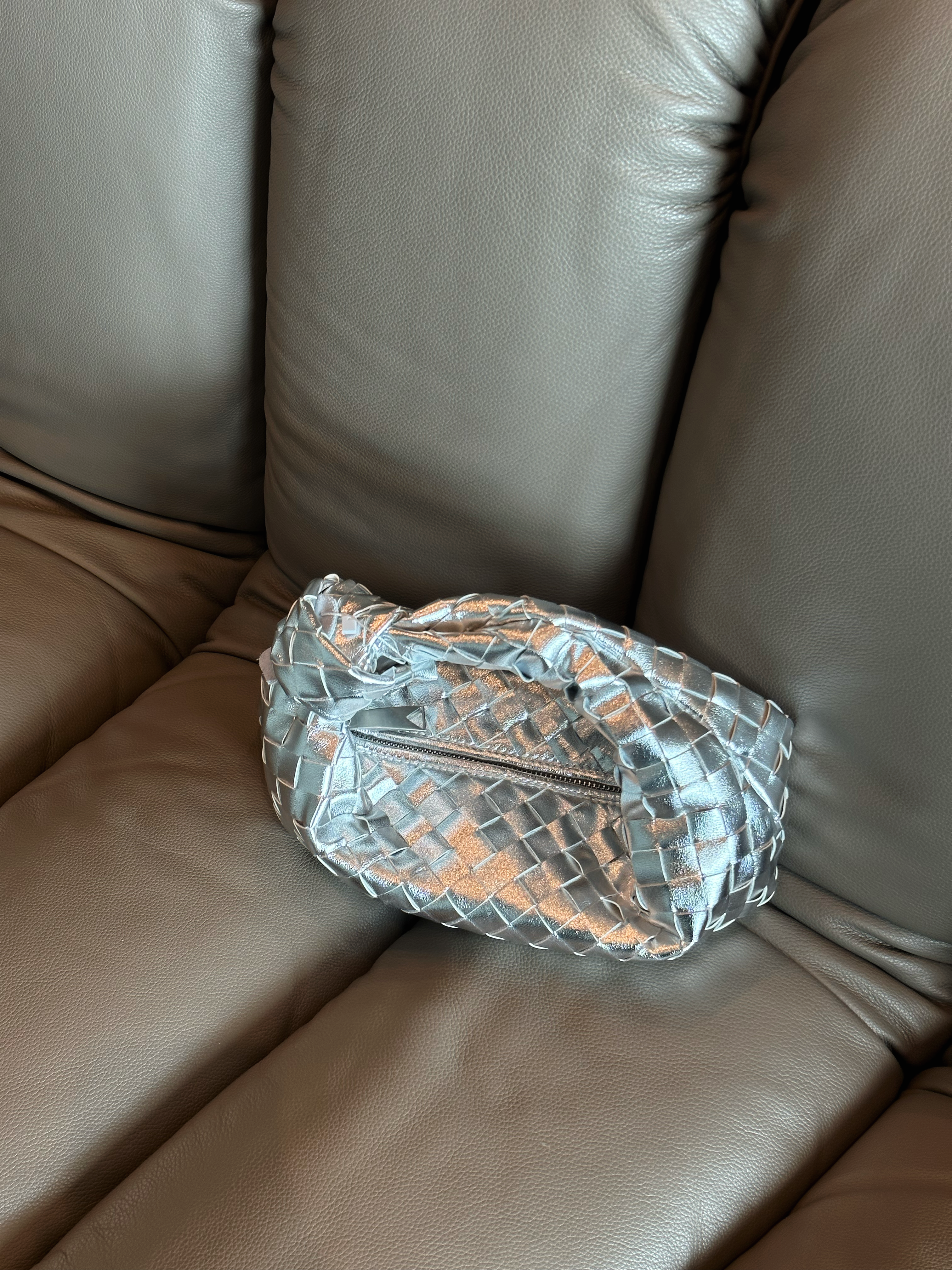 Teen Intrecciato Bag Silver Interior - Woven Bag | Clear UAE
