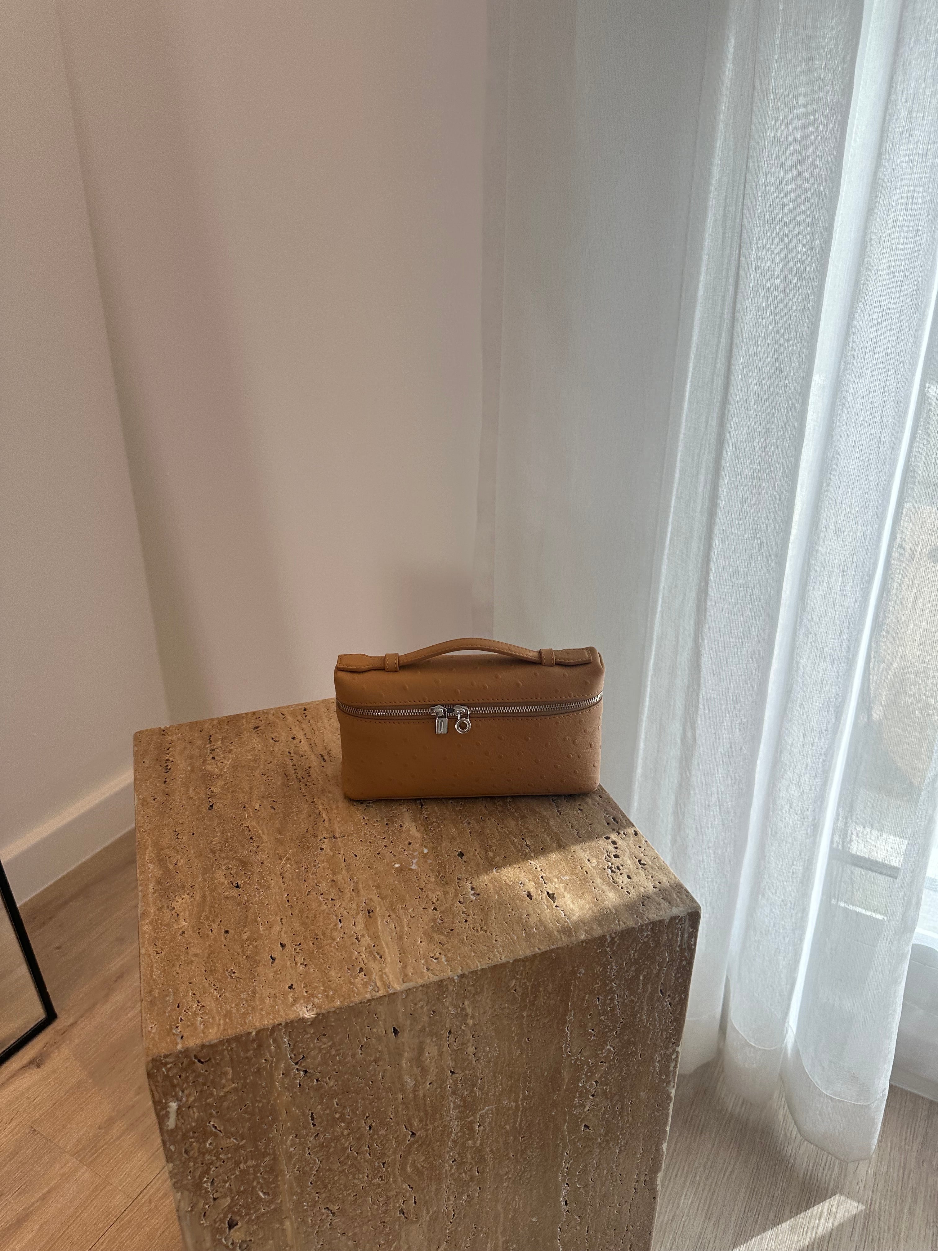 LP Ostrich Bag Brown Angle View - Exotic Leather Bag | Clear UAE

