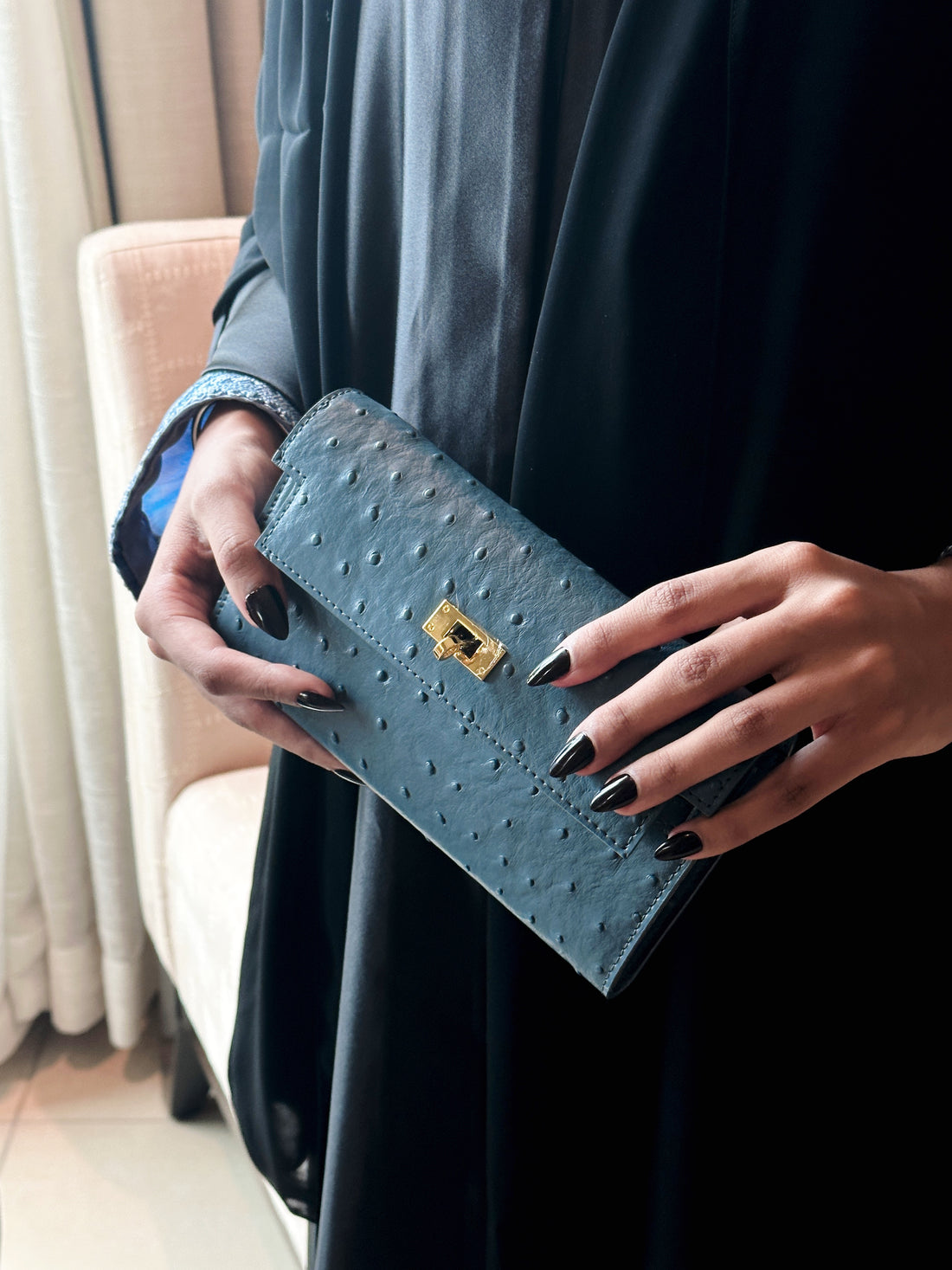 Ostrich clutch- blue