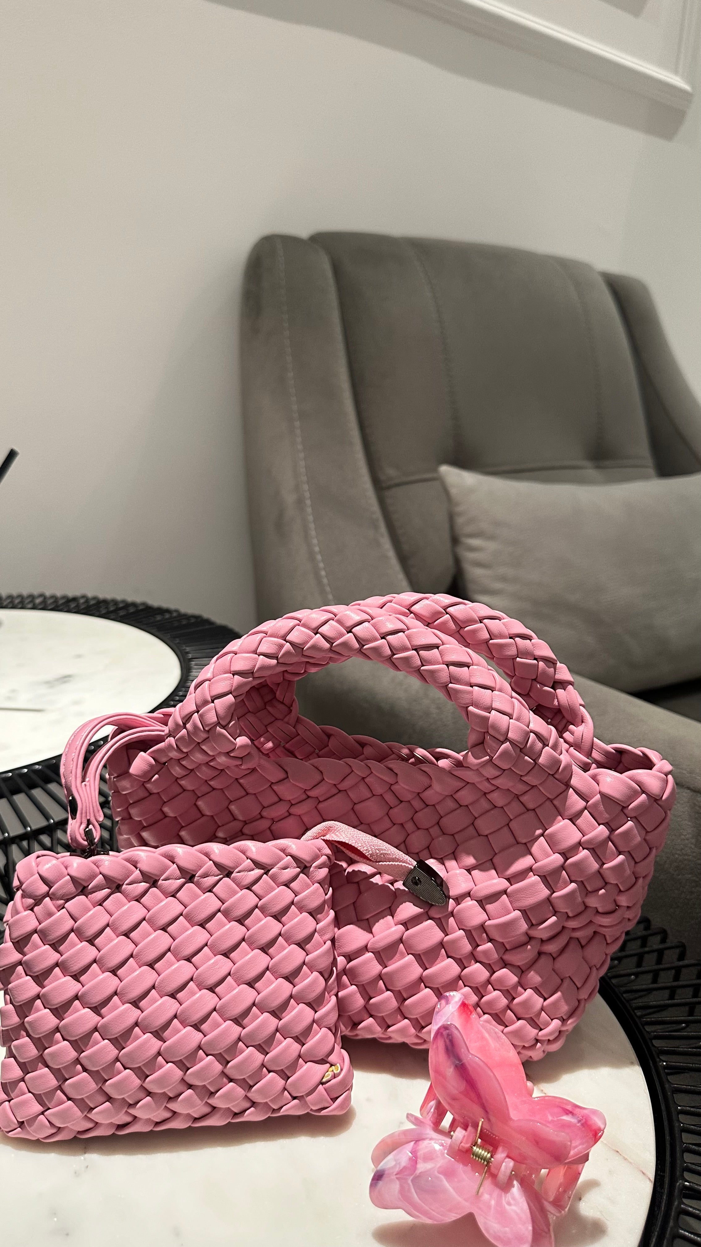 Pink Woven Bag – Luxury Shoulder Bag UAE | Clear UAE
