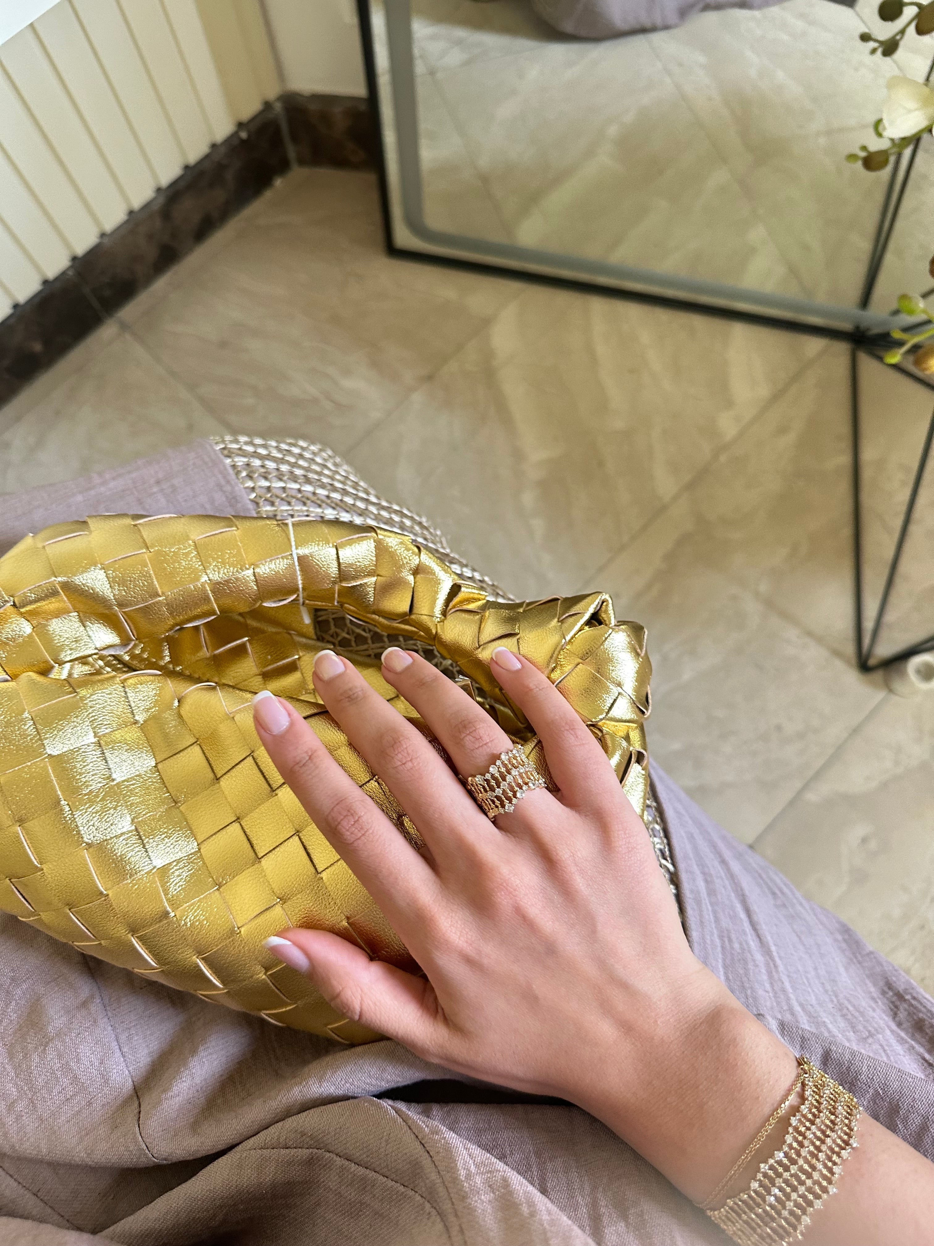 Teen Intrecciato Bag Gold Back View - Woven Bag | Clear UAE
