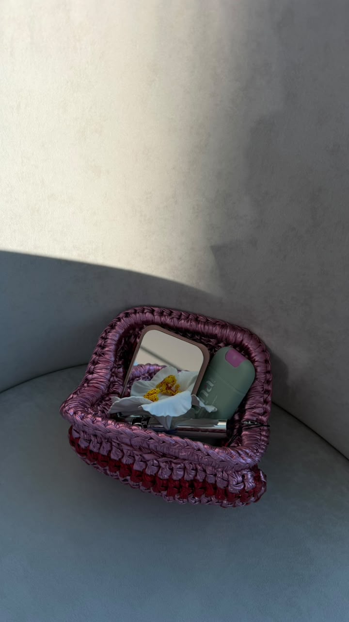 Mix Pink Red Bag on sofa with flower inside