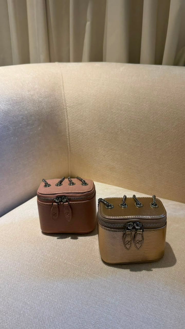Mini Vanity Chain Bag Rose - front view with chain strap