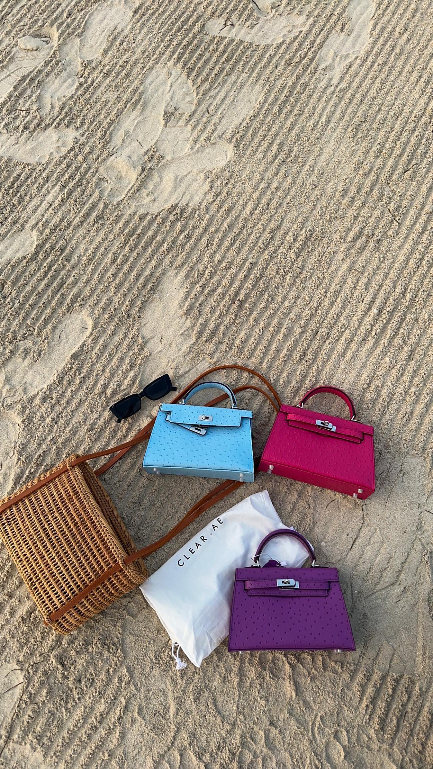 Ostrich Bag Baby Blue Handle Detail - Exotic Leather Bag | Clear UAE
