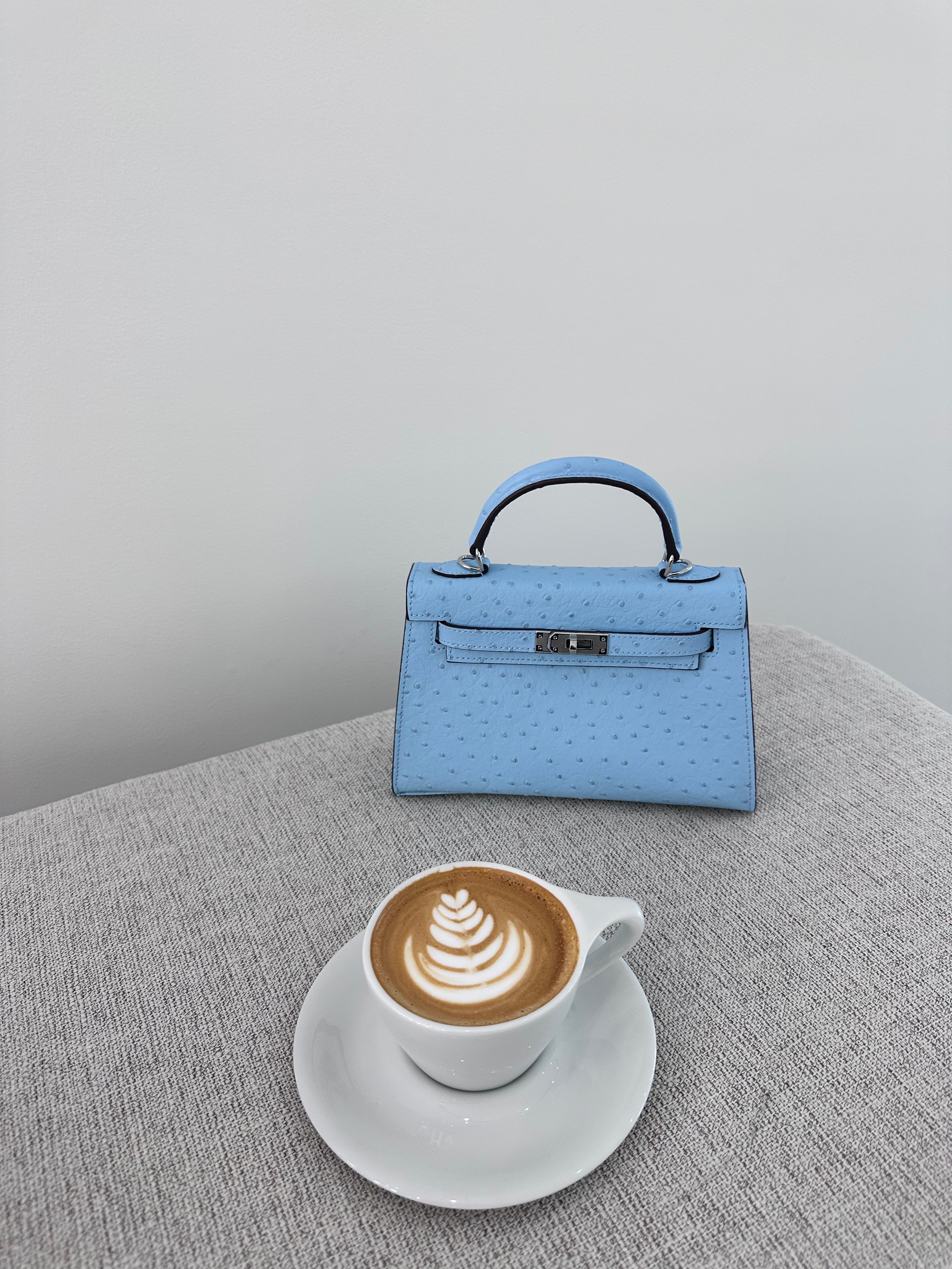 Ostrich Bag Baby Blue Handle Detail - Exotic Leather Bag | Clear UAE
