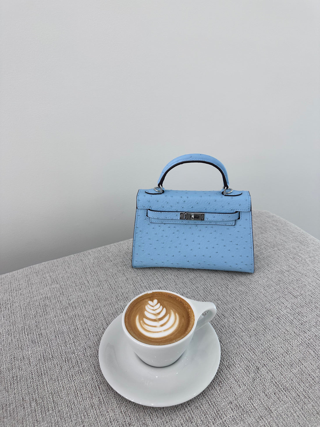 Ostrich Bag Baby Blue Handle Detail - Exotic Leather Bag | Clear UAE

