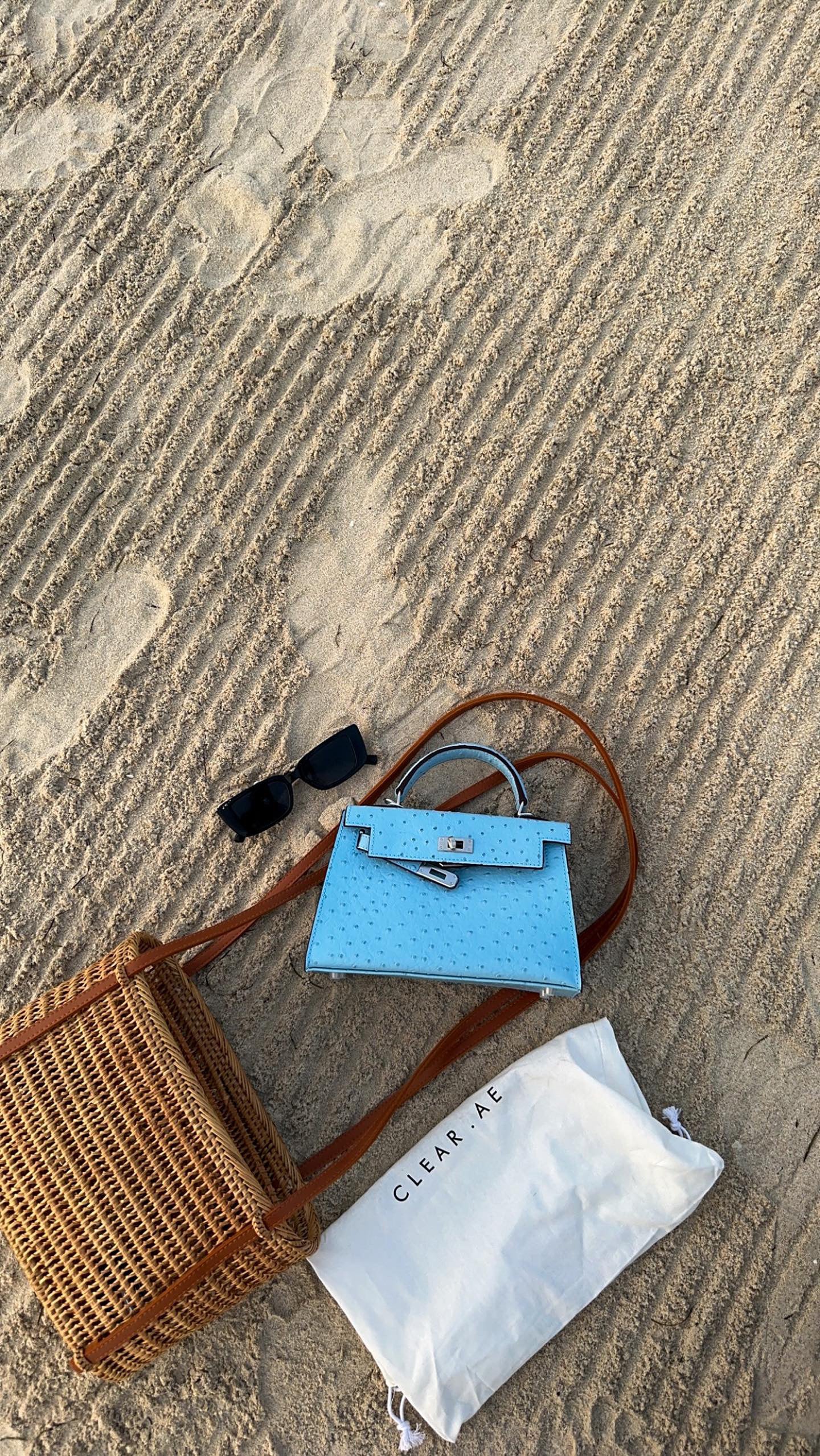 Ostrich Bag Baby Blue Handle Detail - Exotic Leather Bag | Clear UAE
