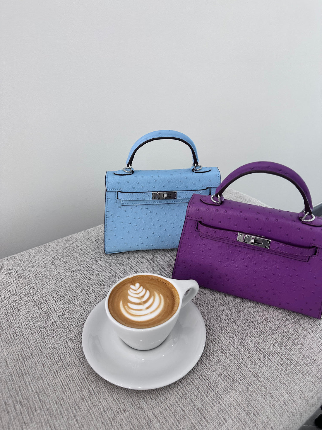 Ostrich Bag Baby Blue Handle Detail - Exotic Leather Bag | Clear UAE
