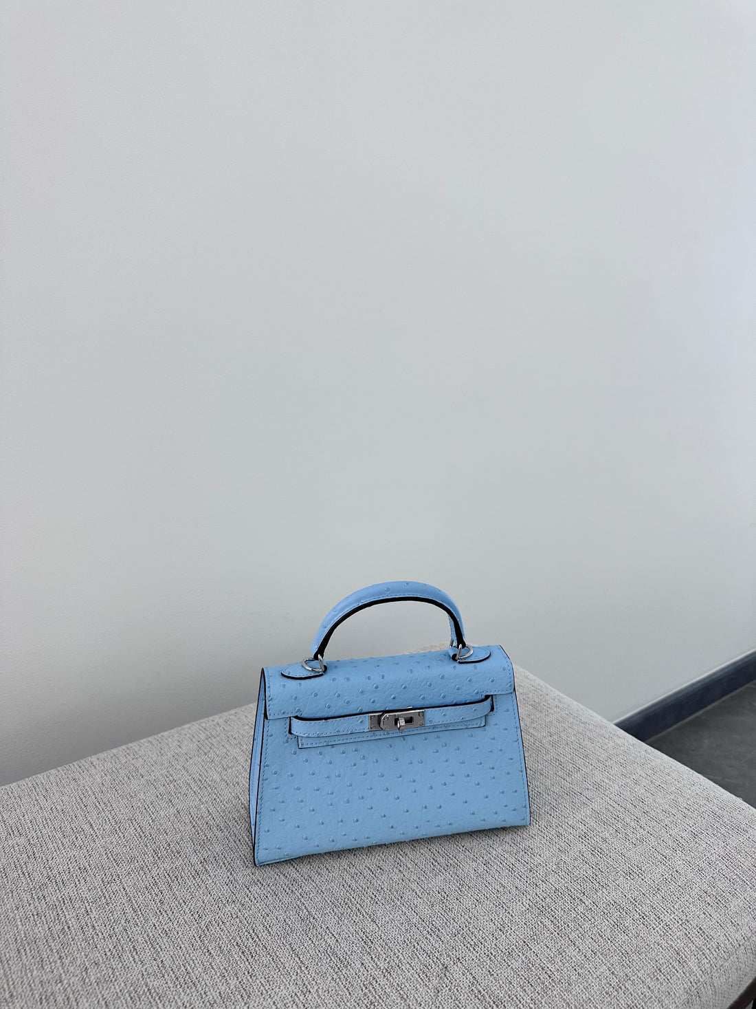 Ostrich Bag Baby Blue Handle Detail - Exotic Leather Bag | Clear UAE
