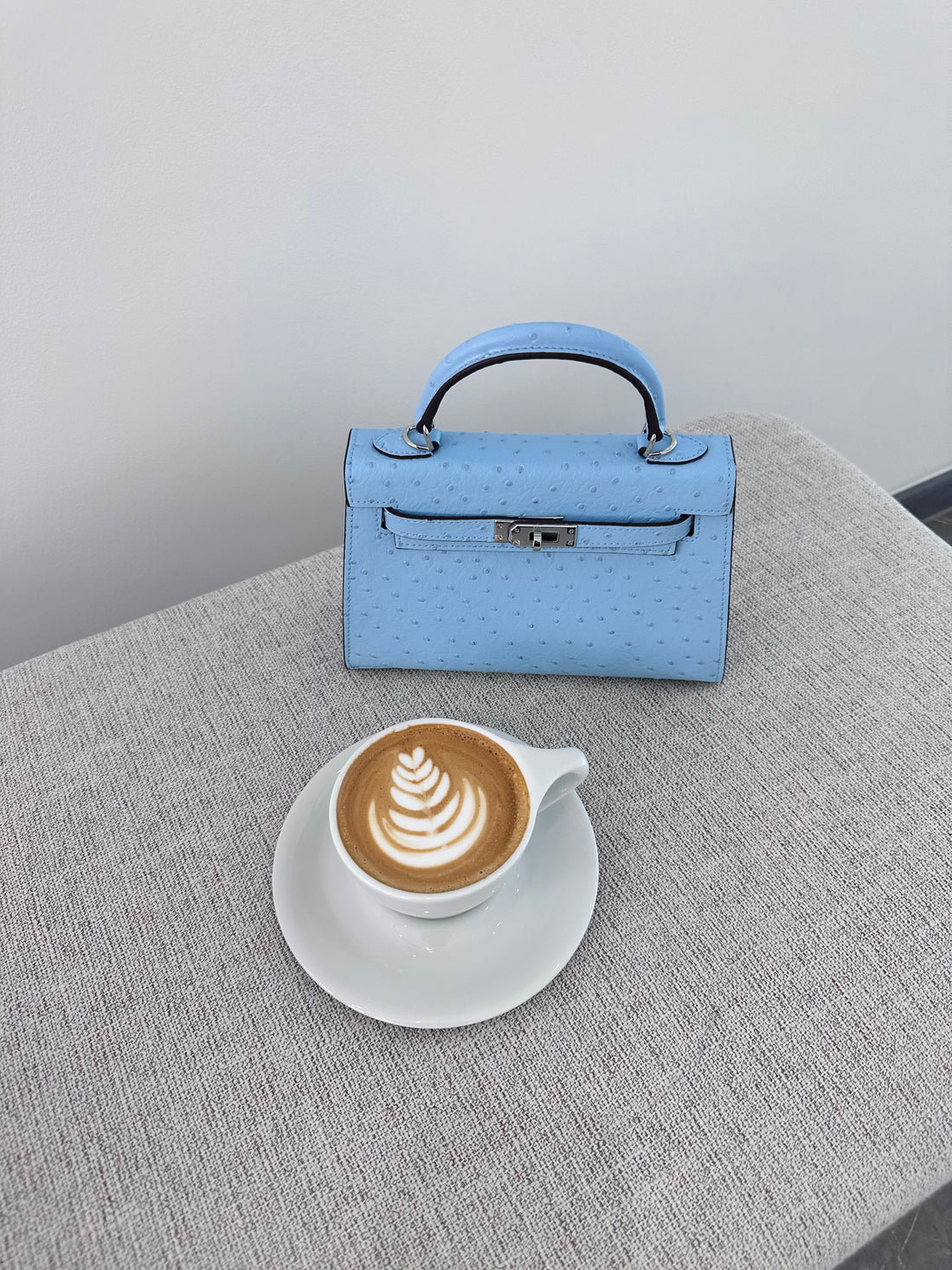 Ostrich Bag Baby Blue Handle Detail - Exotic Leather Bag | Clear UAE
