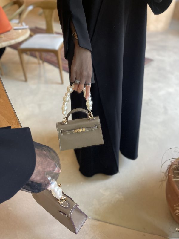 Khaki Hermès-inspired structured bag by Clear UAE

