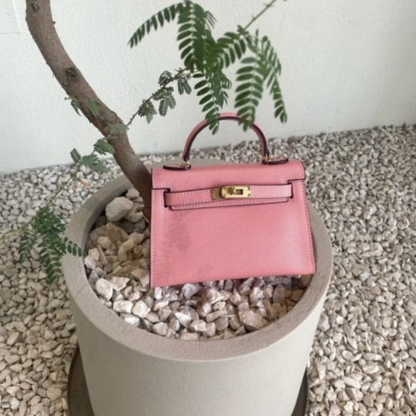 Blush pink Hermès-inspired mini bag front view by Clear UAE