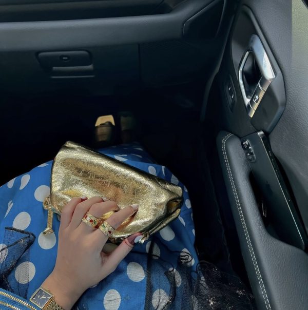 Bottega Pouch Gold Close Up - Luxury Pouch UAE | Clear UAE
