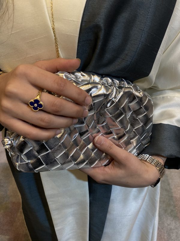 Bottega Intrecciato silver woven luxury bag – Clear UAE
