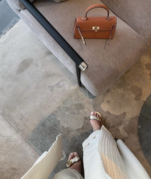 Brown Hermès Kelly-inspired structured bag front view by Clear UAE