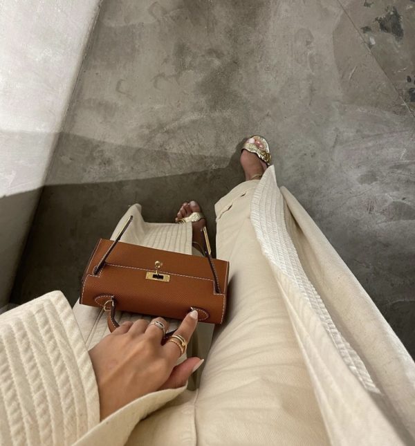Brown Hermès Kelly-inspired structured bag front view by Clear UAE